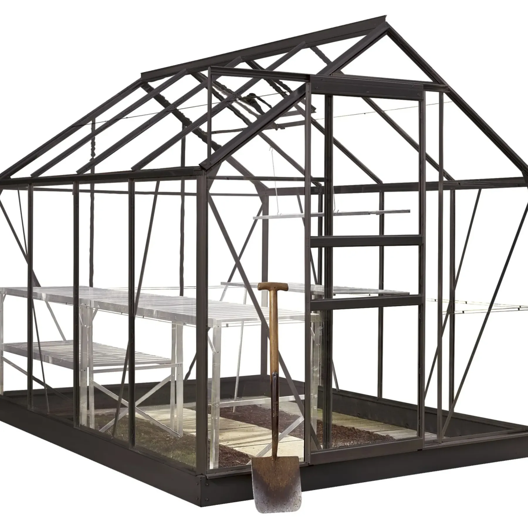 HALLS DRIVHUS INKL. SOKKEL 3 MM DELT GLAS SORT 5 M²>Outrium New