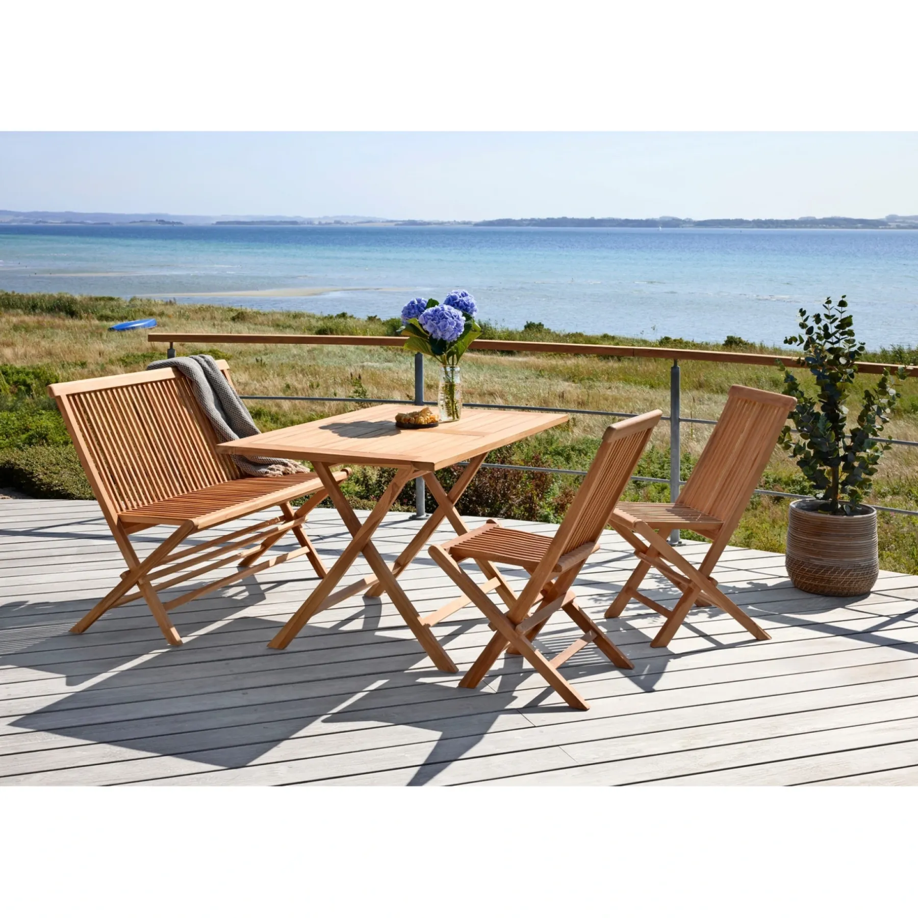 JAVA/SYROS BORD + 2 STOLE + BÆNK HAVEMØBELSÆT TEAK>Outrium Hot