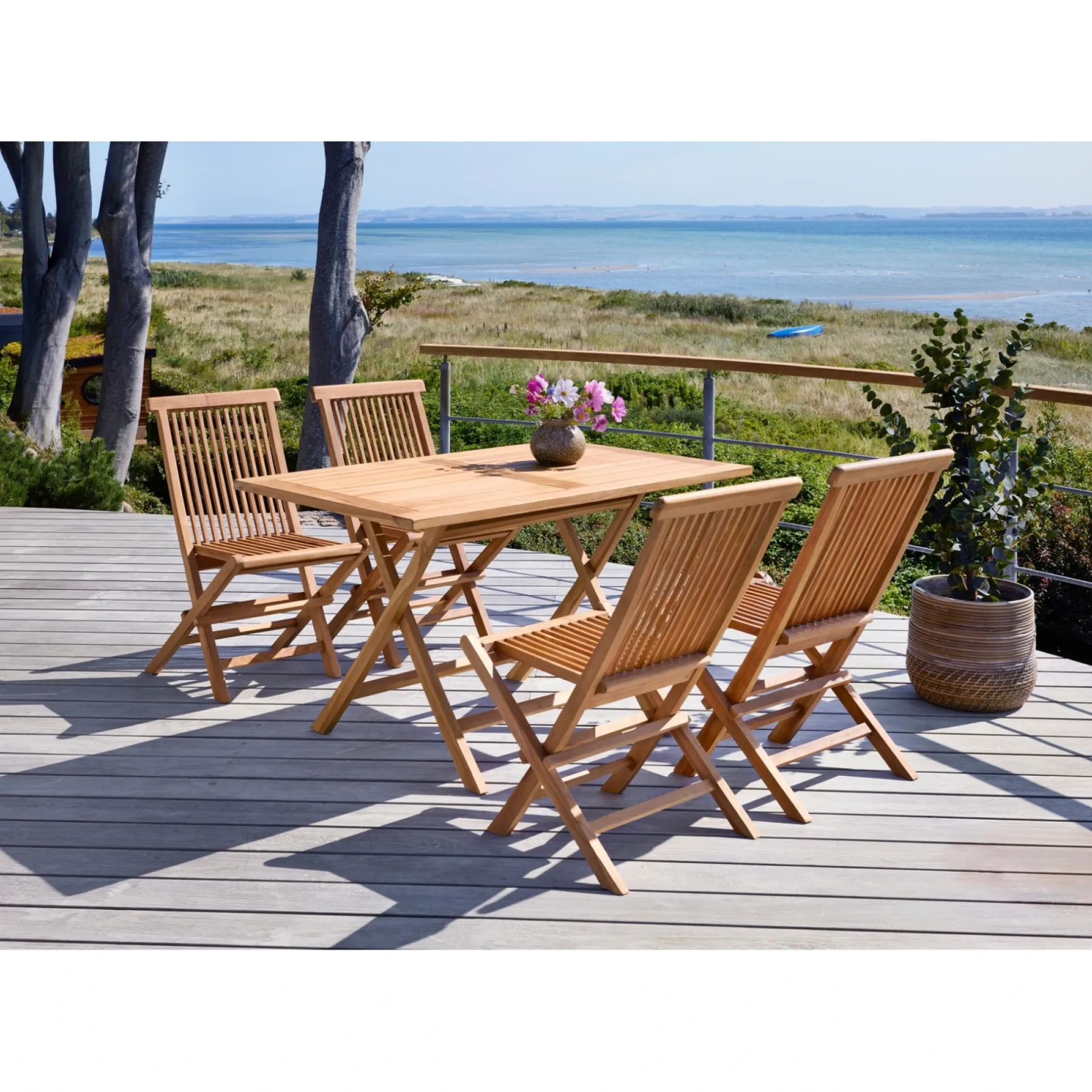 JAVA/SYROS BORD + 4 STOLE HAVEMØBELSÆT TEAK>Outrium Hot