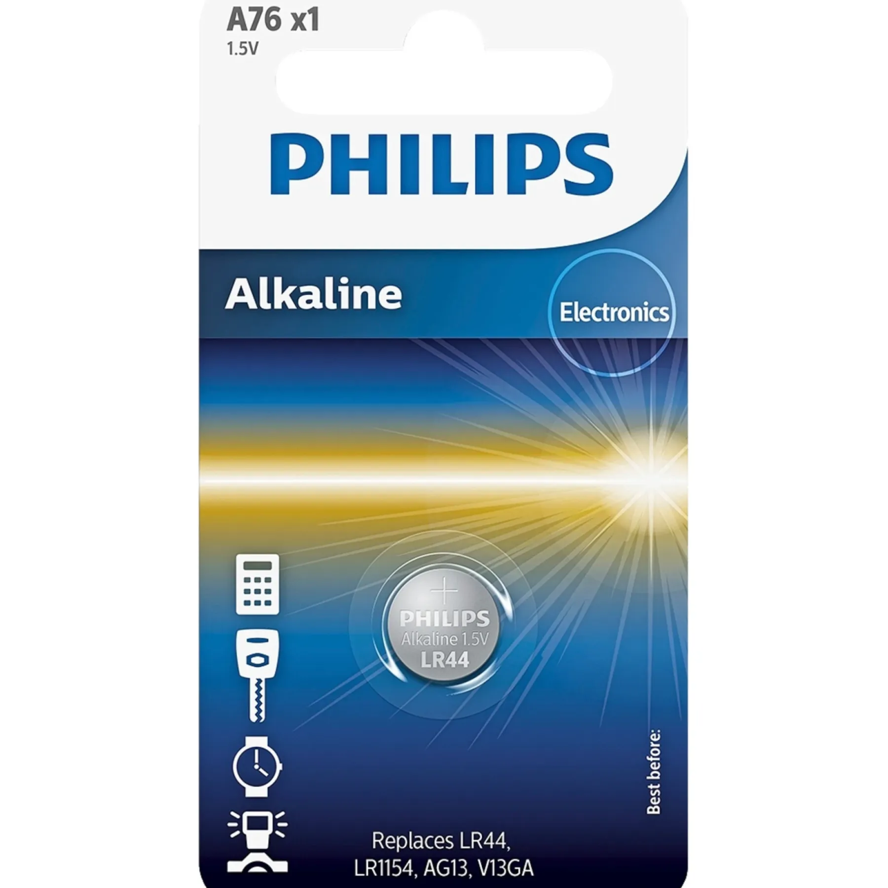 Batterier ^ Philips ALKALINE A76 KNAPCELLE BATTERI 1 STK/PAK
