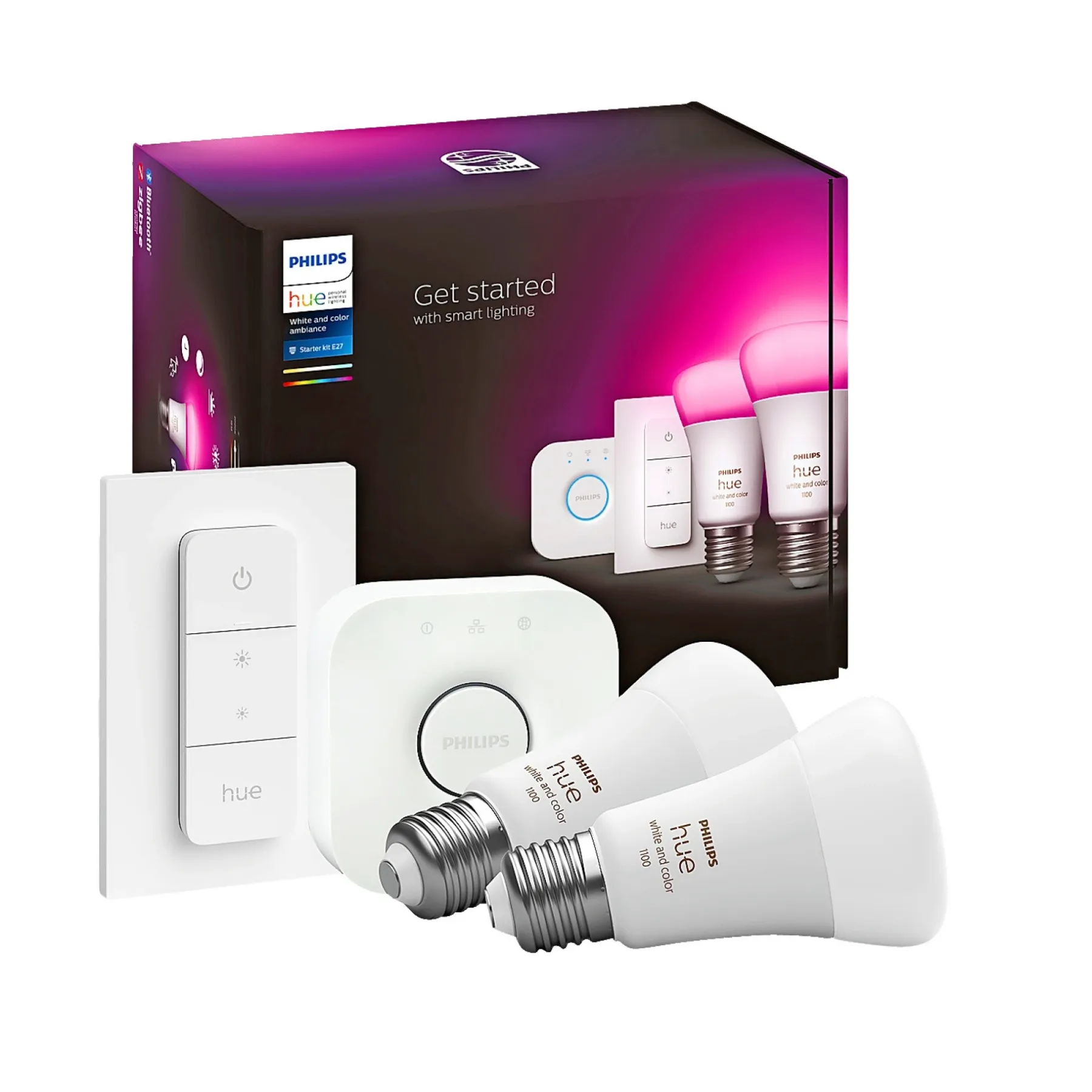 Smart Belysning ^ Philips Hue WCA 2 X E27, BRIDGE & DIM. SWITCH STARTSÆT