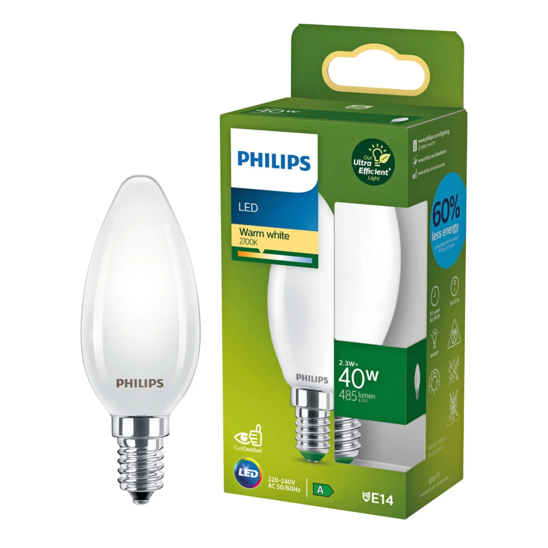 Led ^ Philips LED PÆRE KERTE E14 2.3W