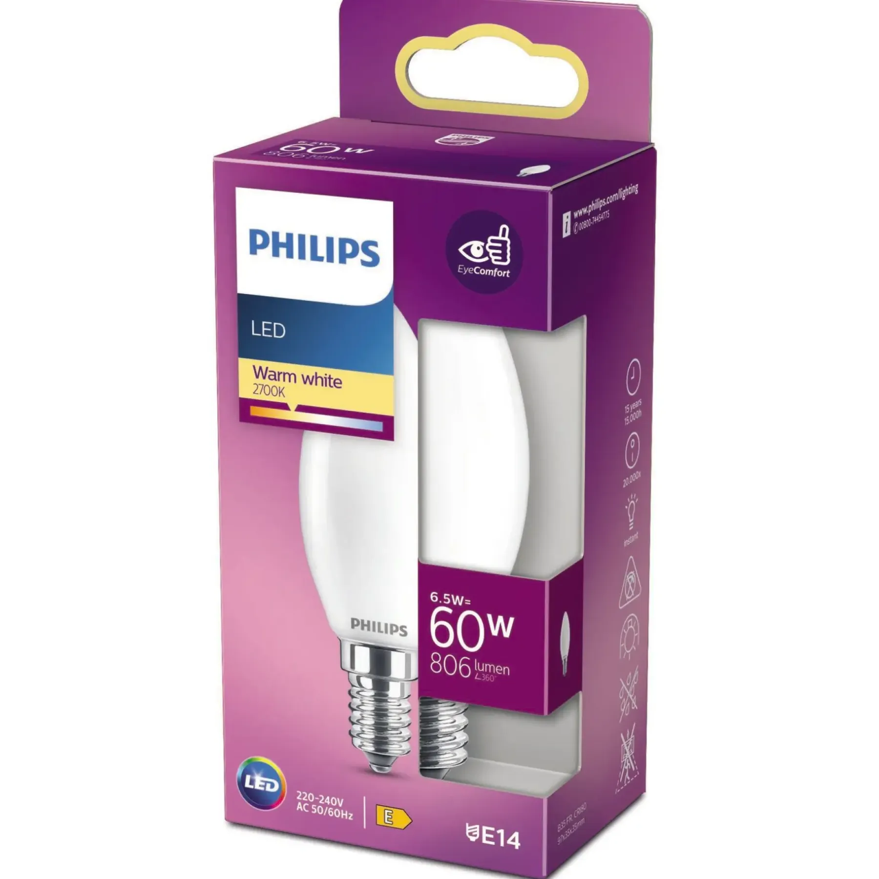 Led ^ Philips LED PÆRE KERTE E14 7W