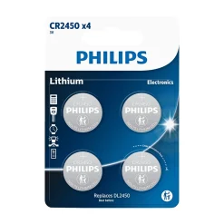 Batterier ^ Philips LITIUM CR2450 KNAPCELLE BATTERI 4 STK/PK
