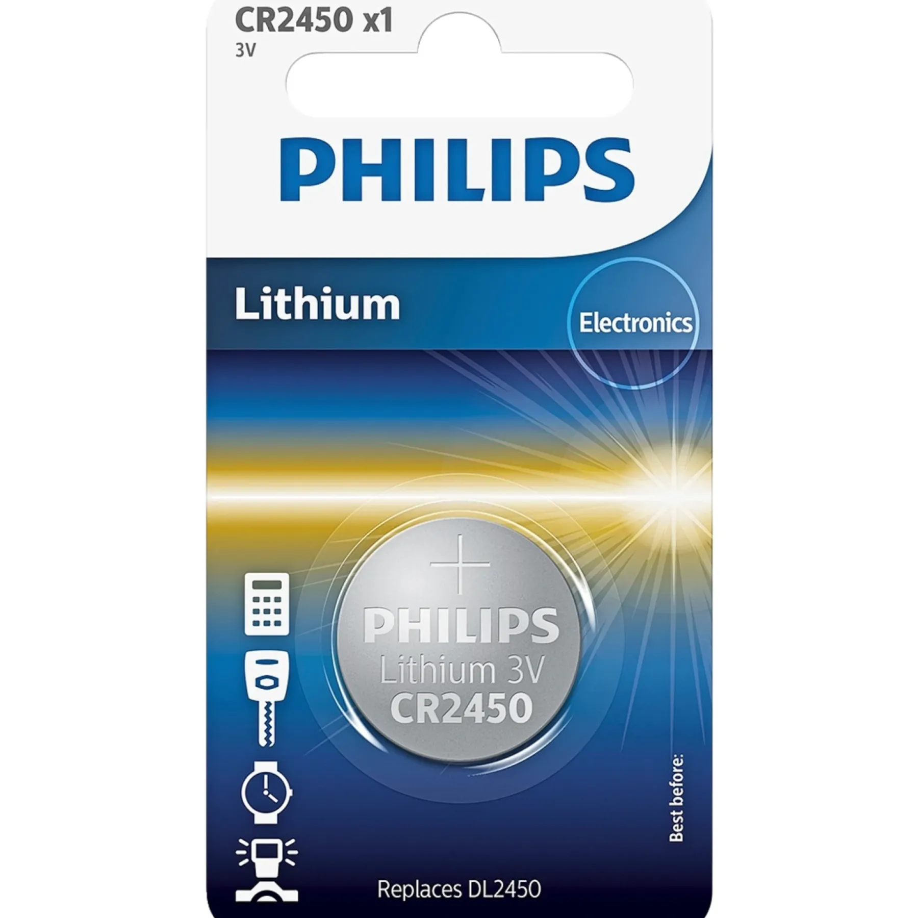Batterier ^ Philips LITIUM CR2450 KNAPCELLE BATTERI 1 STK/PAK