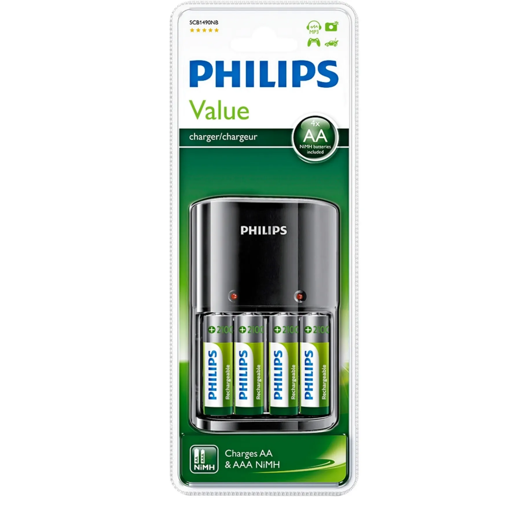 Batterier ^ Philips MULTILIFE SCB1490 BATTERIOPLADER 4 X AA