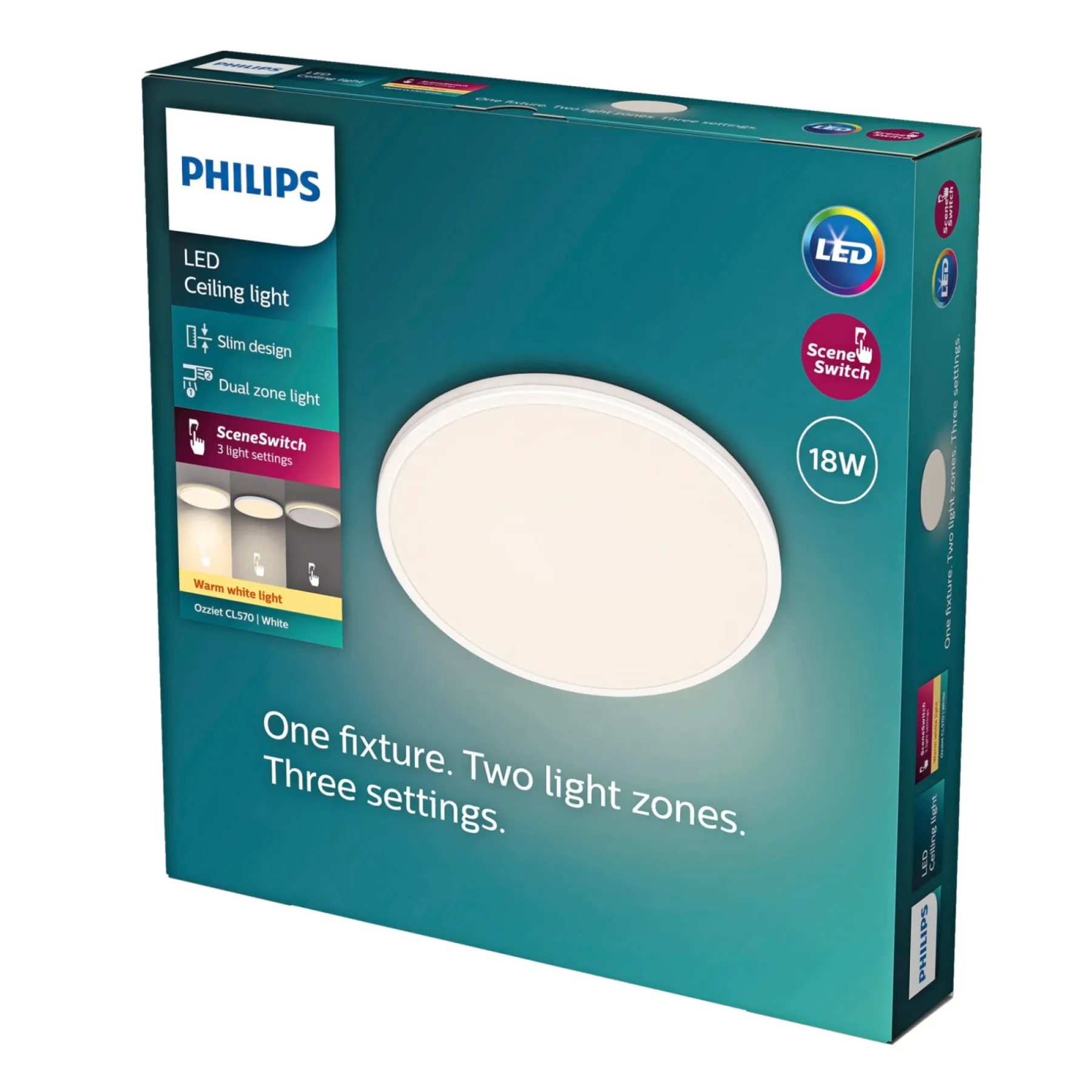 Plafonder ^ Philips OZZIET PLAFOND 18W HVID 0 0