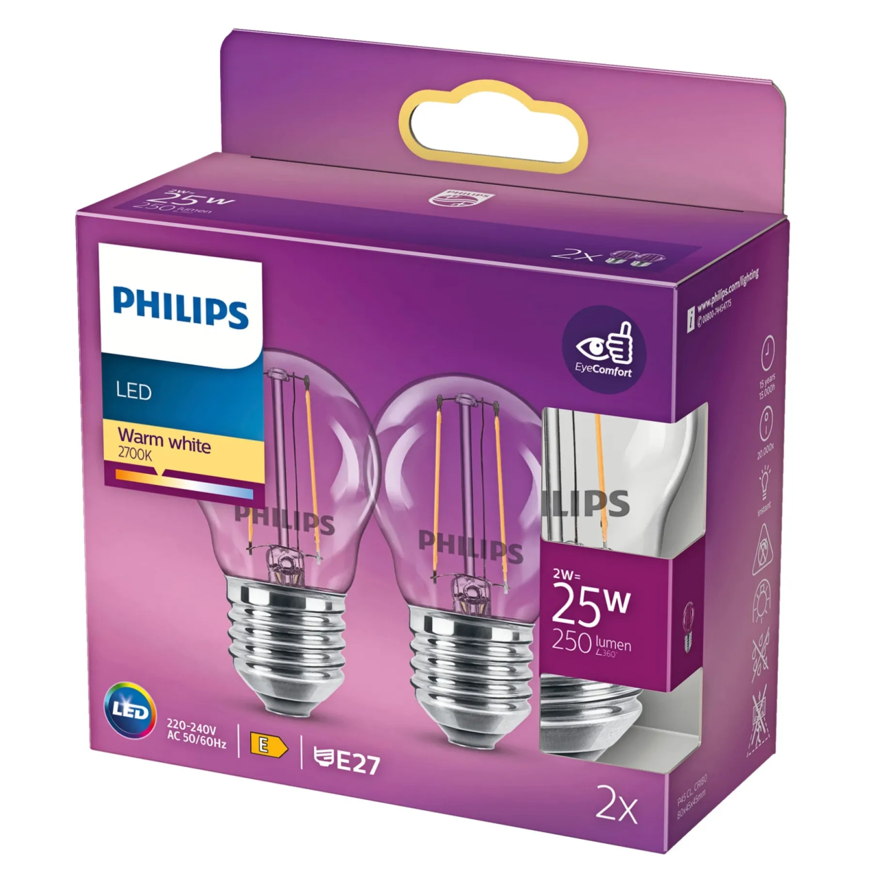 Led ^ Philips P45 LED PÆRE STANDARD E27 2W