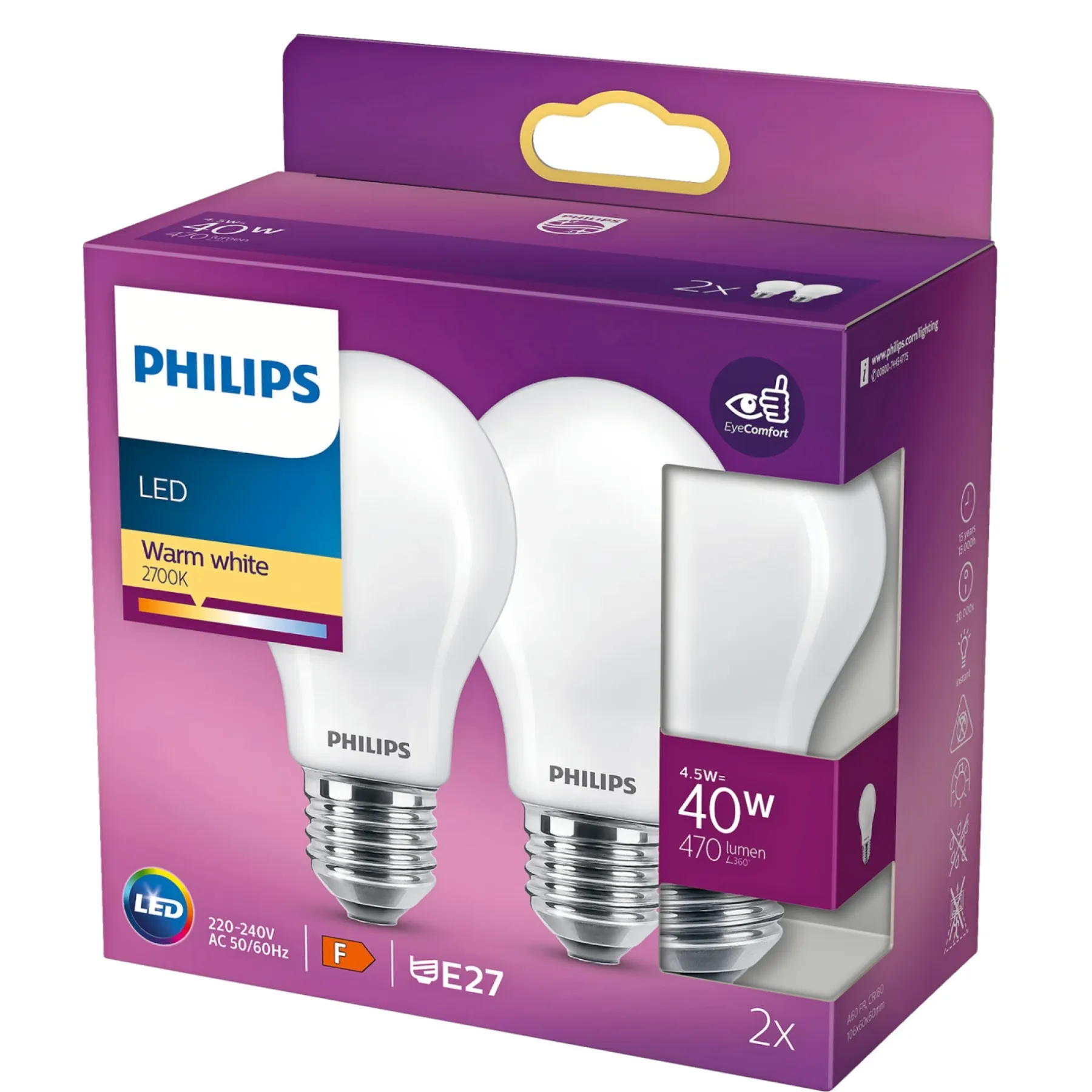 Led ^ Philips 2-PAK LED PÆRE STANDARD E27 5W