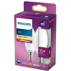 Led ^ Philips 2-PAK MAT LED PÆRE KERTE E14 2W