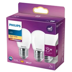 Led ^ Philips 2-PAK MAT LED PÆRE KRONE E27 2W