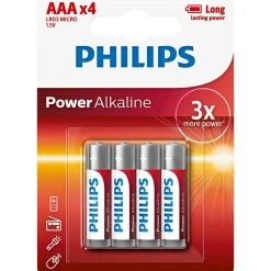 Batterier ^ Philips POWER ALKALINE AAA BATTERI 4 STK/PK