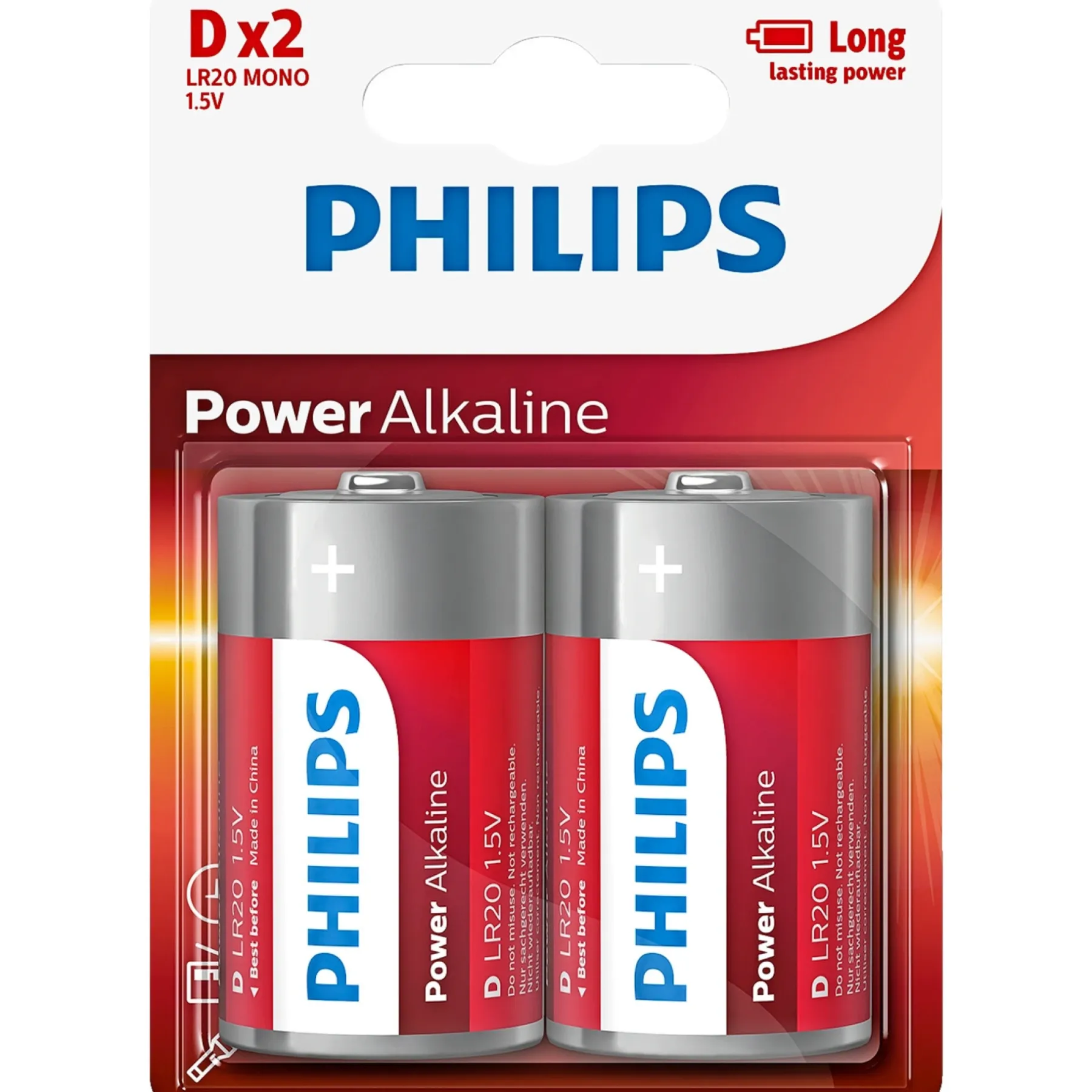 Batterier ^ Philips POWER ALKALINE D BATTERI 2 STK/PAK