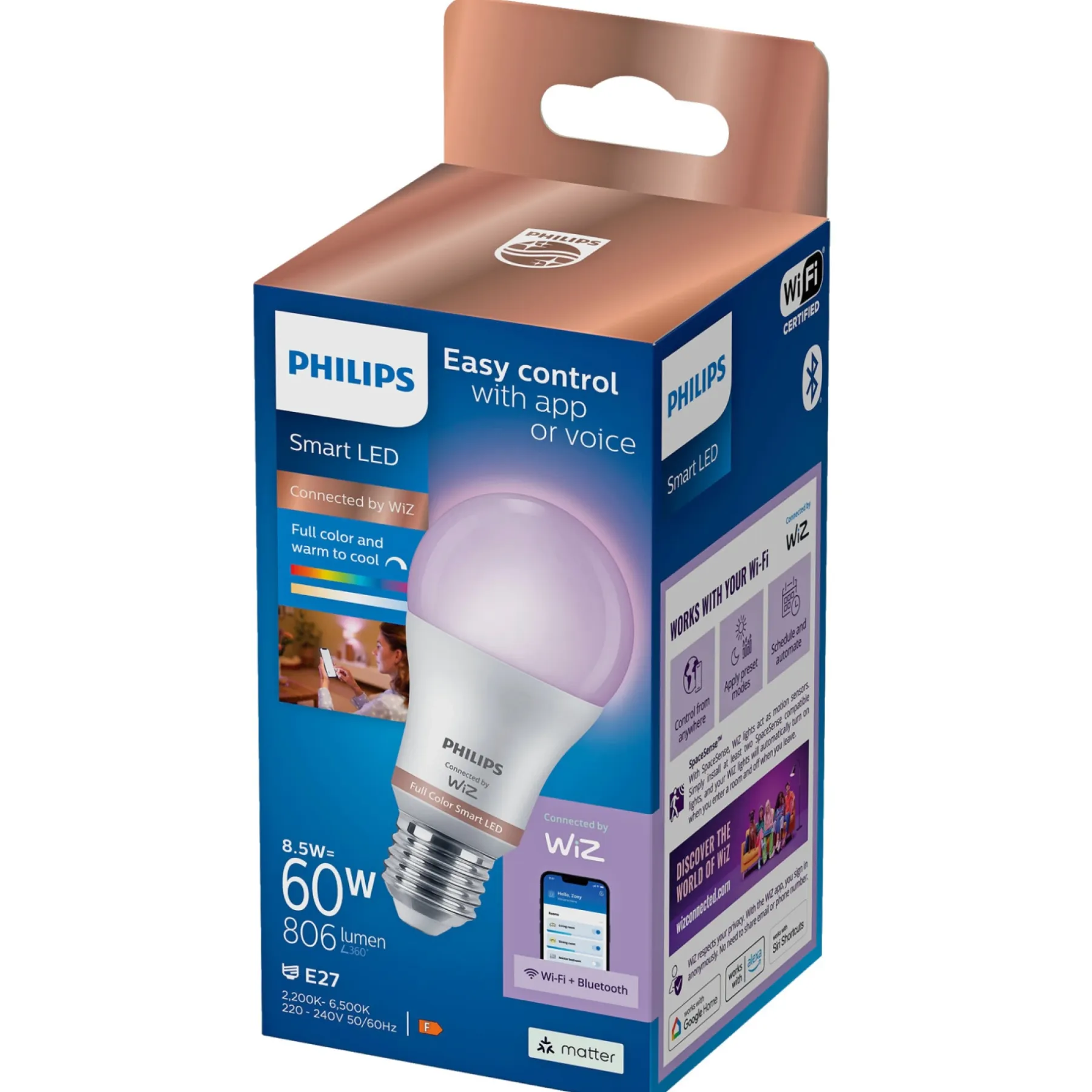 Smart Belysning ^ Philips Smart COLOR LED PÆRE E27 STANDARD 9W