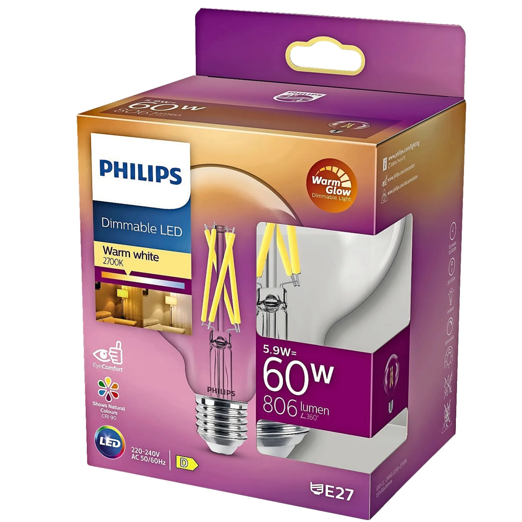 DÆMPBAR KLAR DEKOPÆRE GLOBE E27 6W>Philips Hot