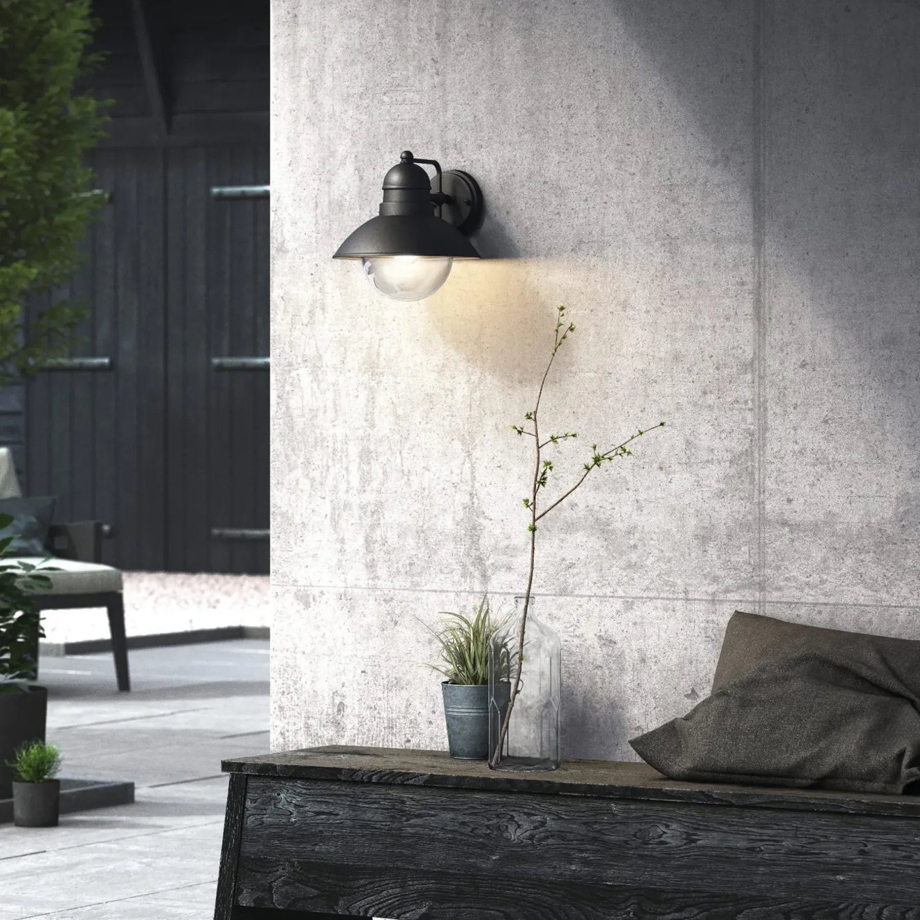 HOVERFLY UDENDØRS VÆGLAMPE SORT 60W>Philips
