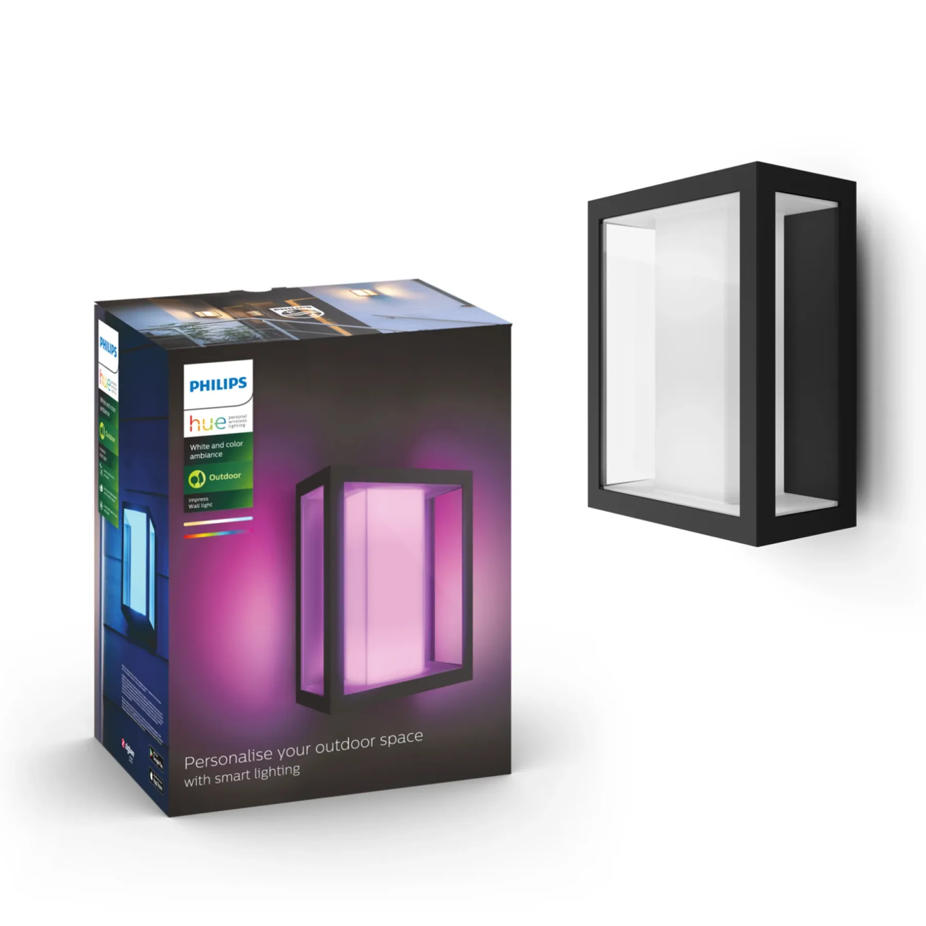 WCA IMPRESS UDENDØRS VÆGLAMPE 16W SORT>Philips Hue Discount
