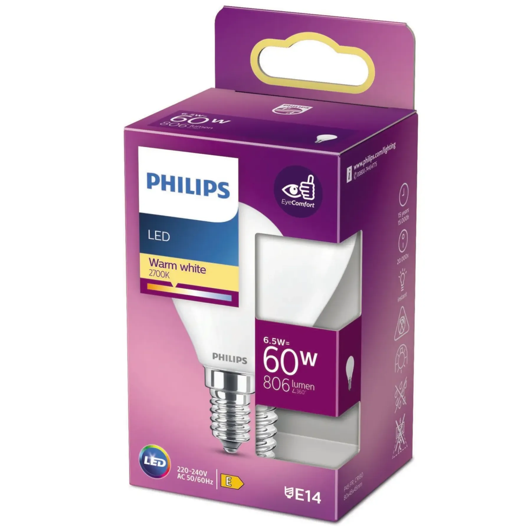 LED PÆRE KRONE E14 7W>Philips Discount