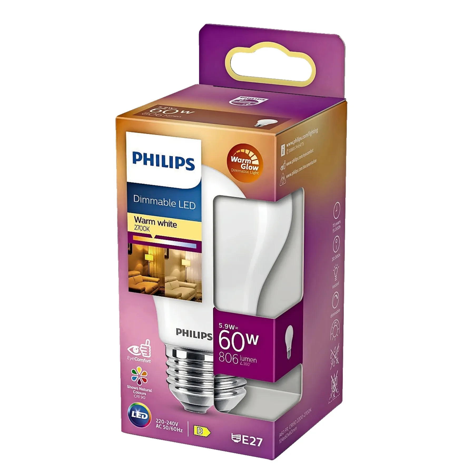 LED PÆRE STANDARD E27 6W>Philips New
