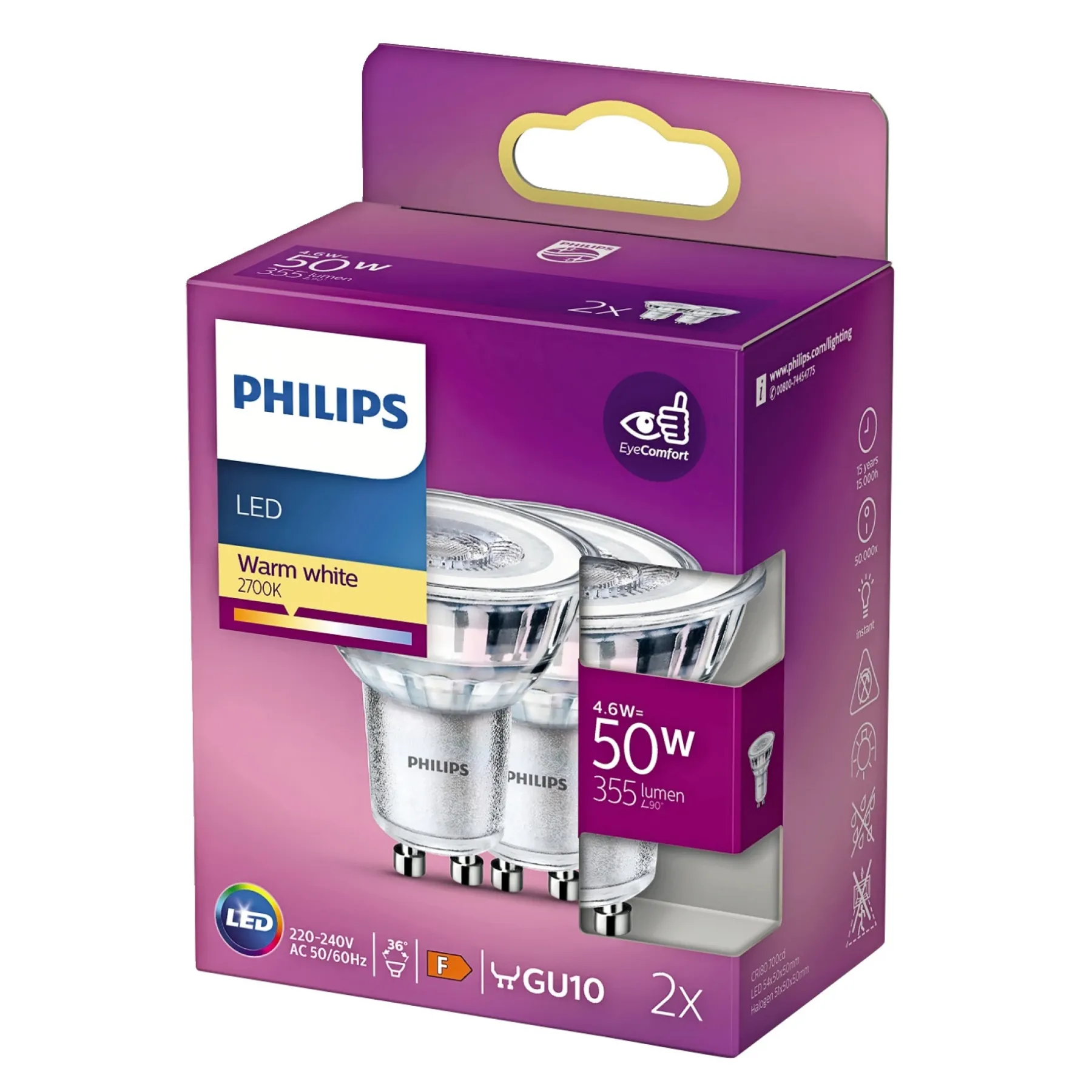 Led ^ Philips 2-PAK LED PÆRE SPOT GU10 4W