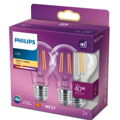 2-PAK LED PÆRE STANDARD E27 4W>Philips
