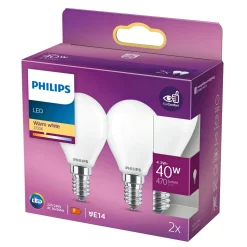 2-PAK MAT LED PÆRE KRONE E14 4W>Philips