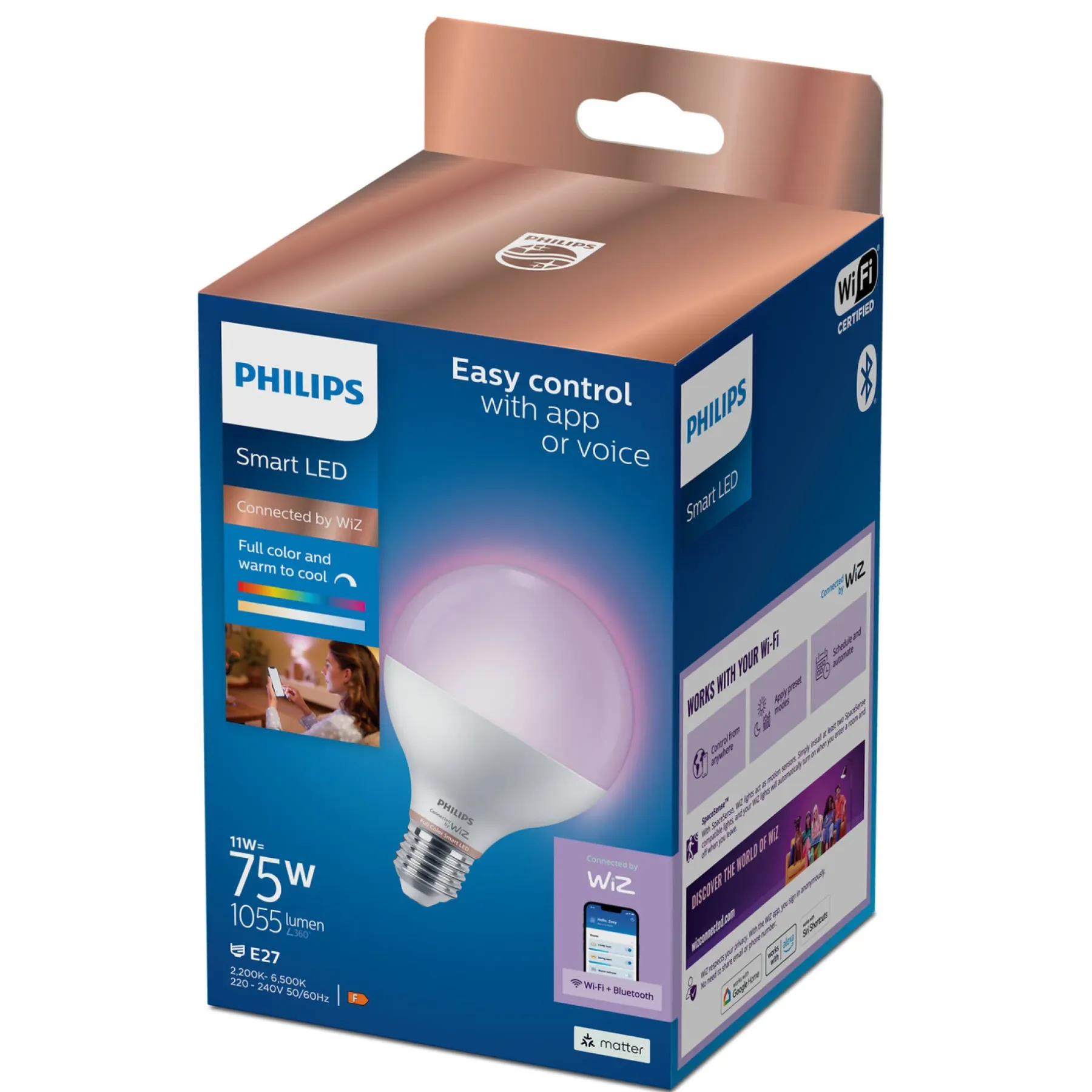 COLOR LED PÆRE E27 GLOBE 11W>Philips Smart Online