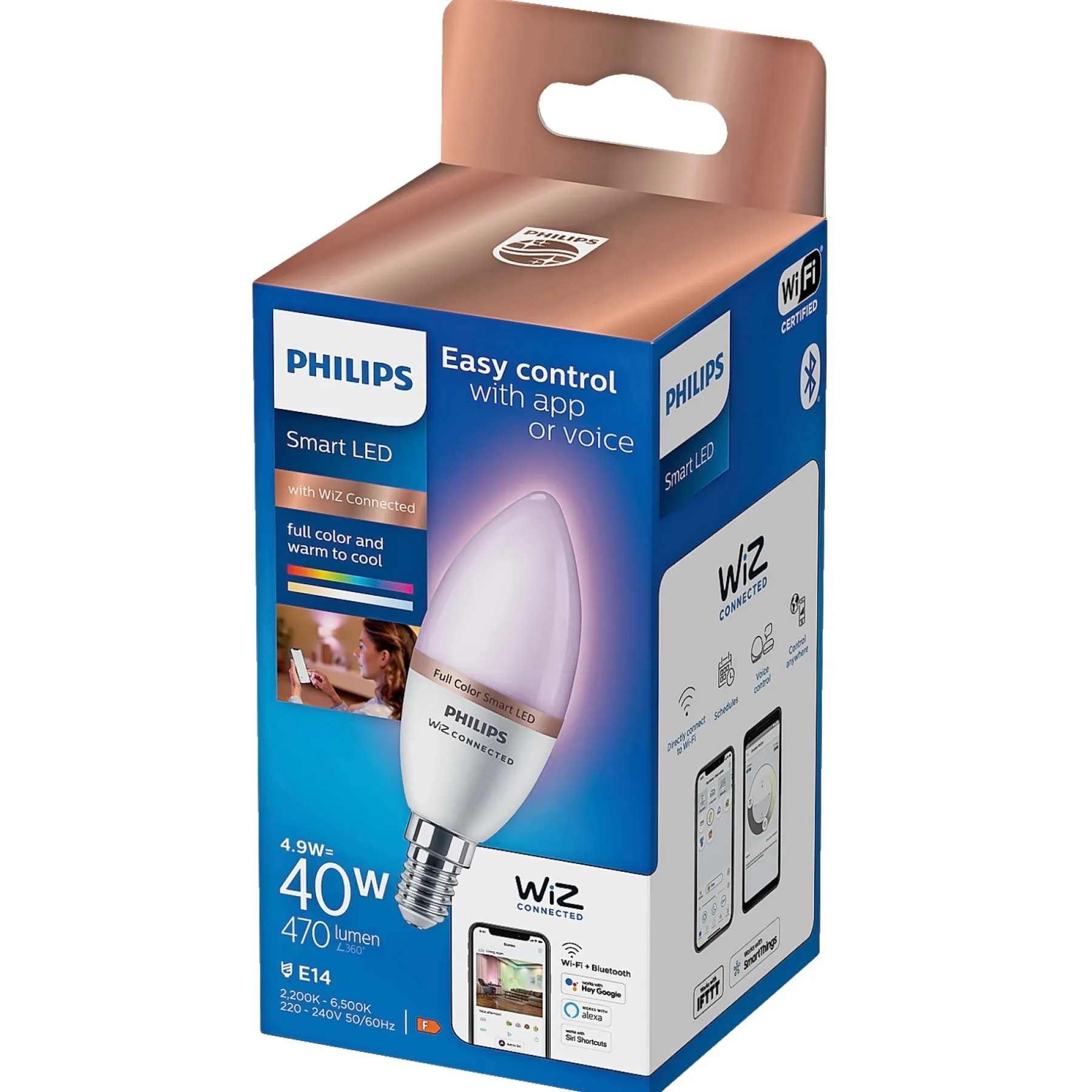 COLOR LED PÆRE E14 KERTE 5W>Philips Smart Best