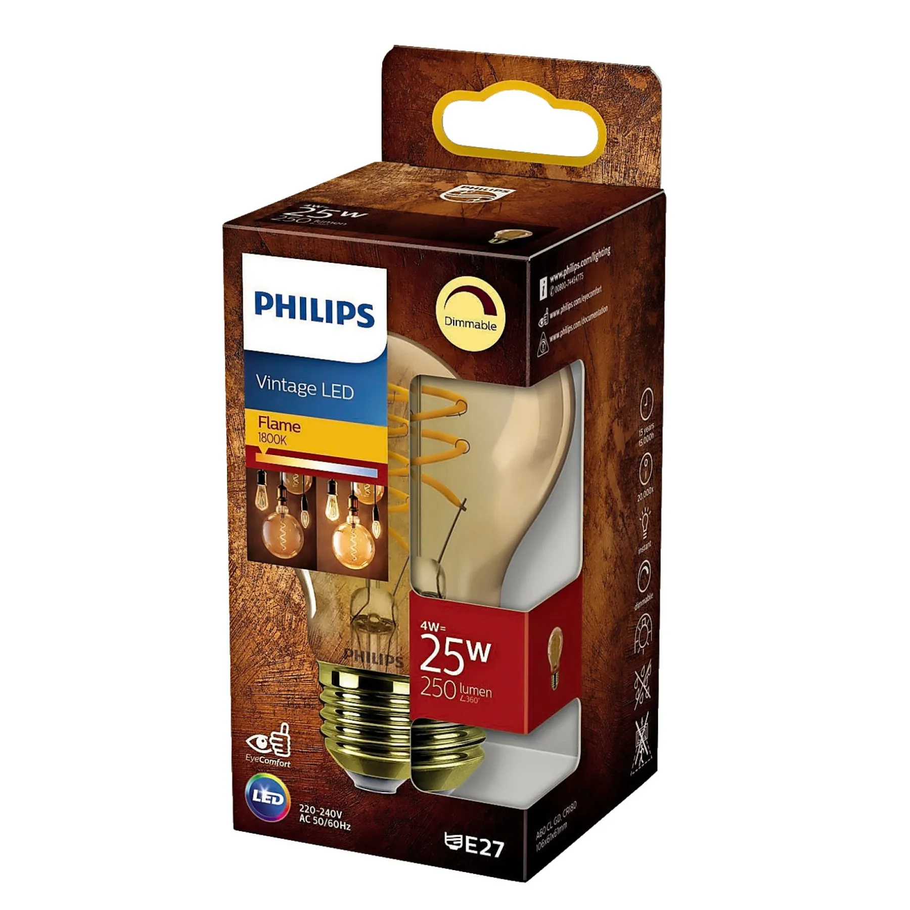 VINTAGE DÆMPBAR GULD DEKOPÆRE STANDARD E27 4W>Philips New