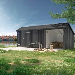 3-MODULER INKL. TAGPAP/ALULISTER OG H-STOLPEFØDDER MULTIHAVEHUS 15,5 M2>Plus Discount
