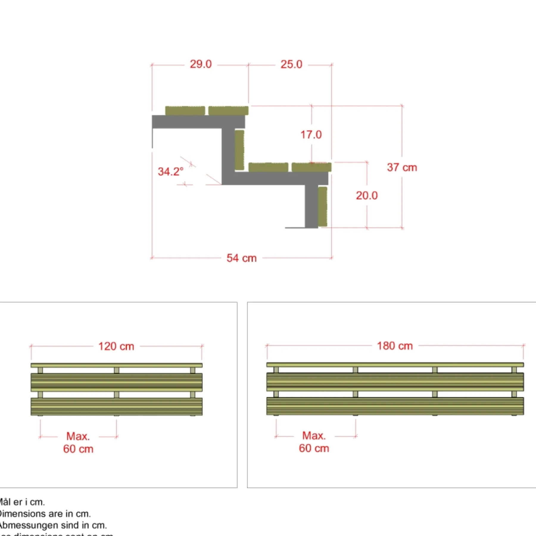 Trappevanger ^ Plus 2 TRIN TERRASSETRAPPE 1800 X 370 MM