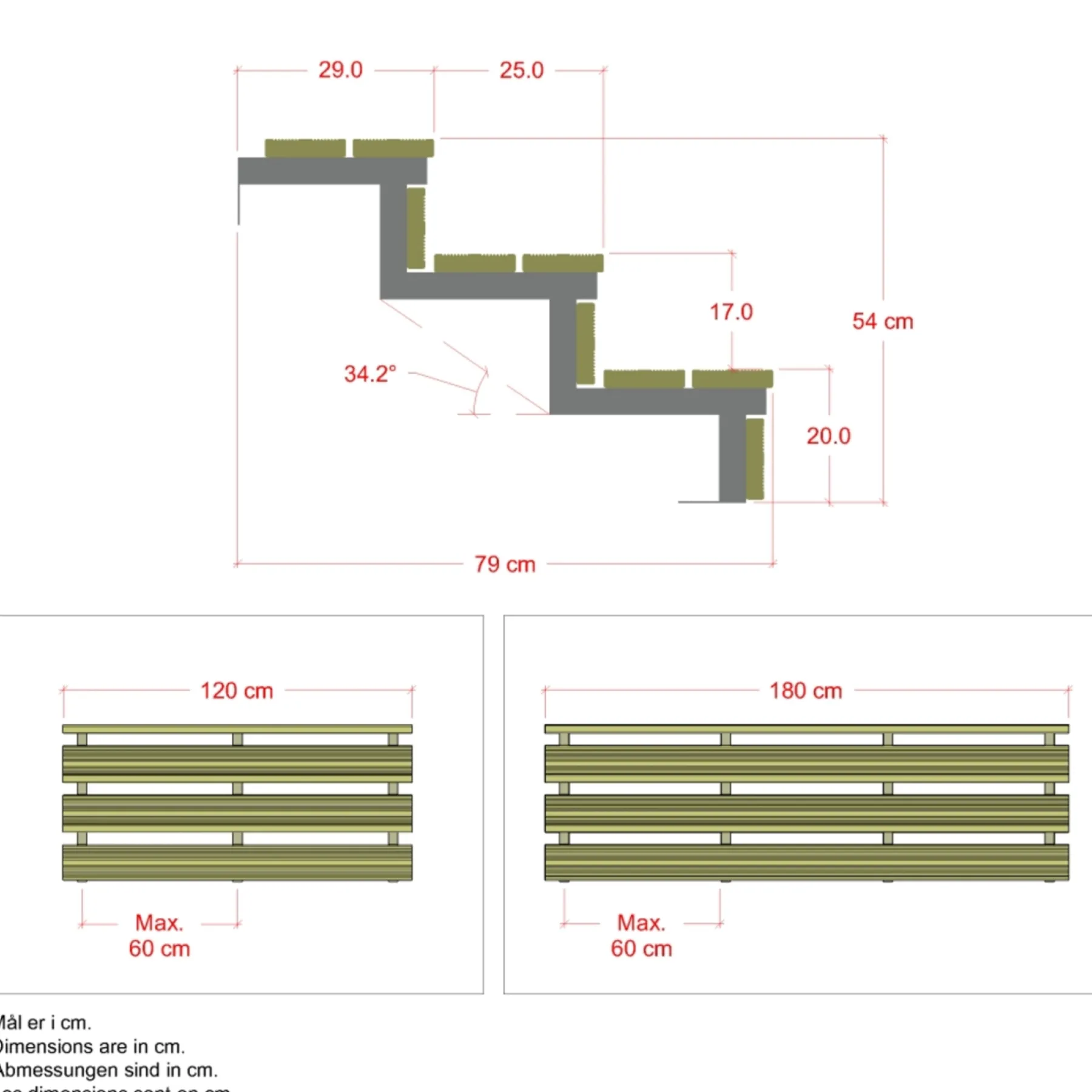 Trappevanger ^ Plus 3 TRIN TERRASSETRAPPE 1800 X 540 MM
