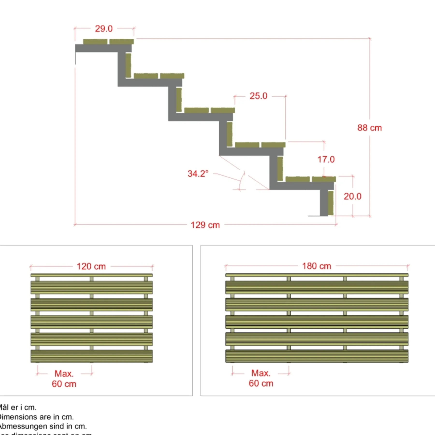 5 TRIN TERRASSETRAPPE 1200 X 880 MM>Plus