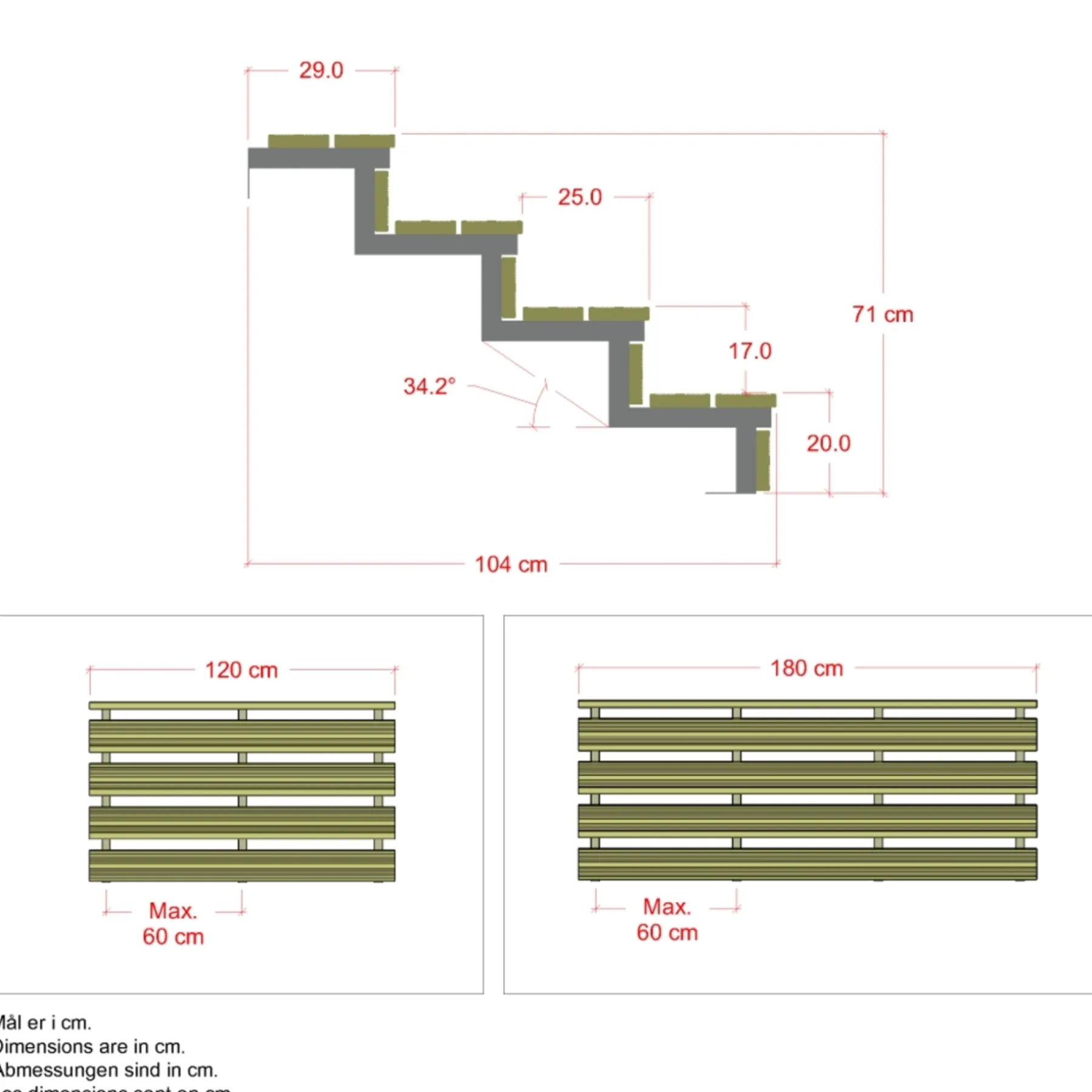 4 TRIN TERRASSETRAPPE 1800 X 710 MM>Plus Sale