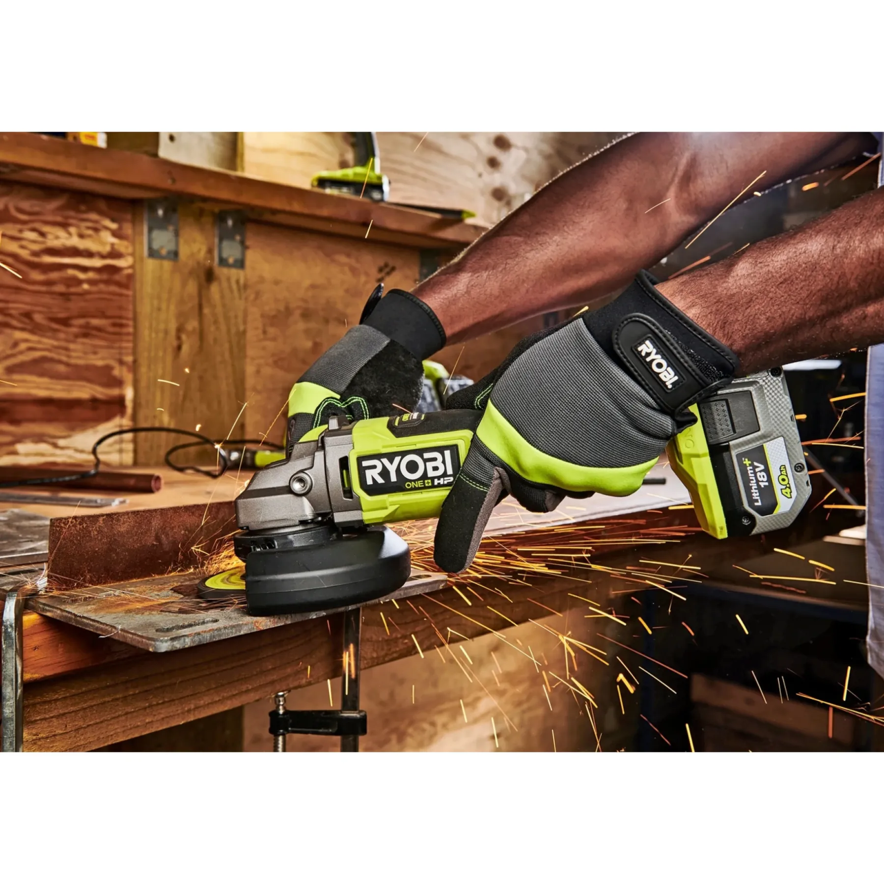 Vinkelslibere ^ Ryobi RAG18X125-0 VINKELSLIBER AKKU 18V UDEN BATTERI OG LADER