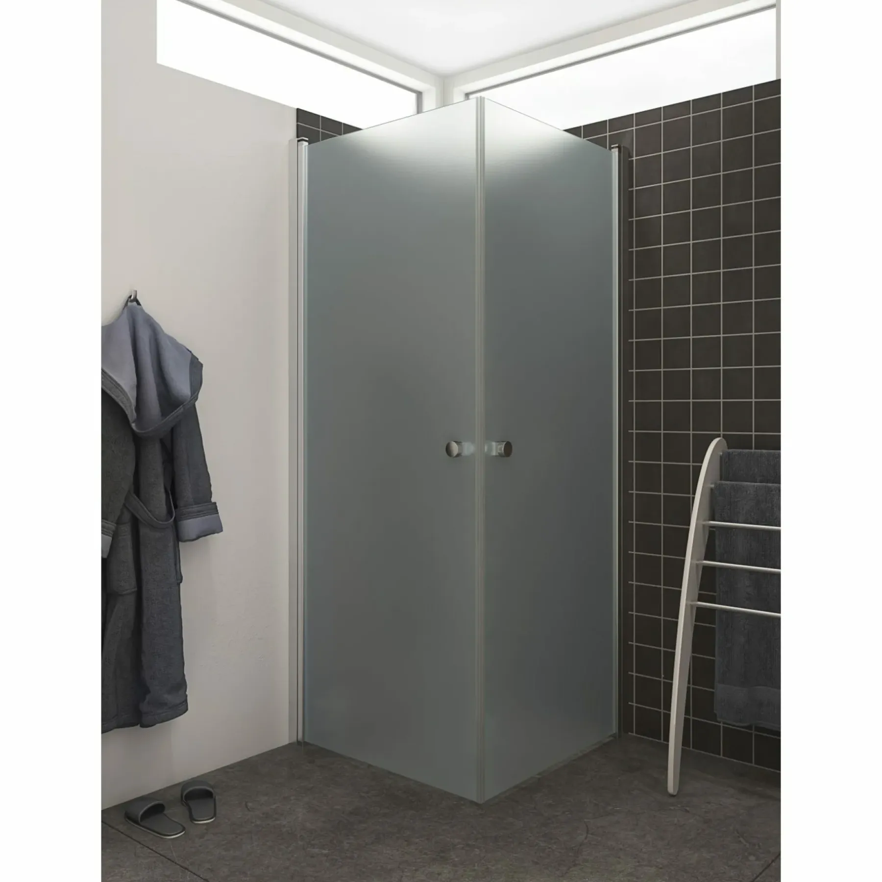 Brusevægge ^ Scanbad FLEXI MAT ALU PROFIL, 1 STK. BRUSEDØR 79 CM FROSTET GLAS