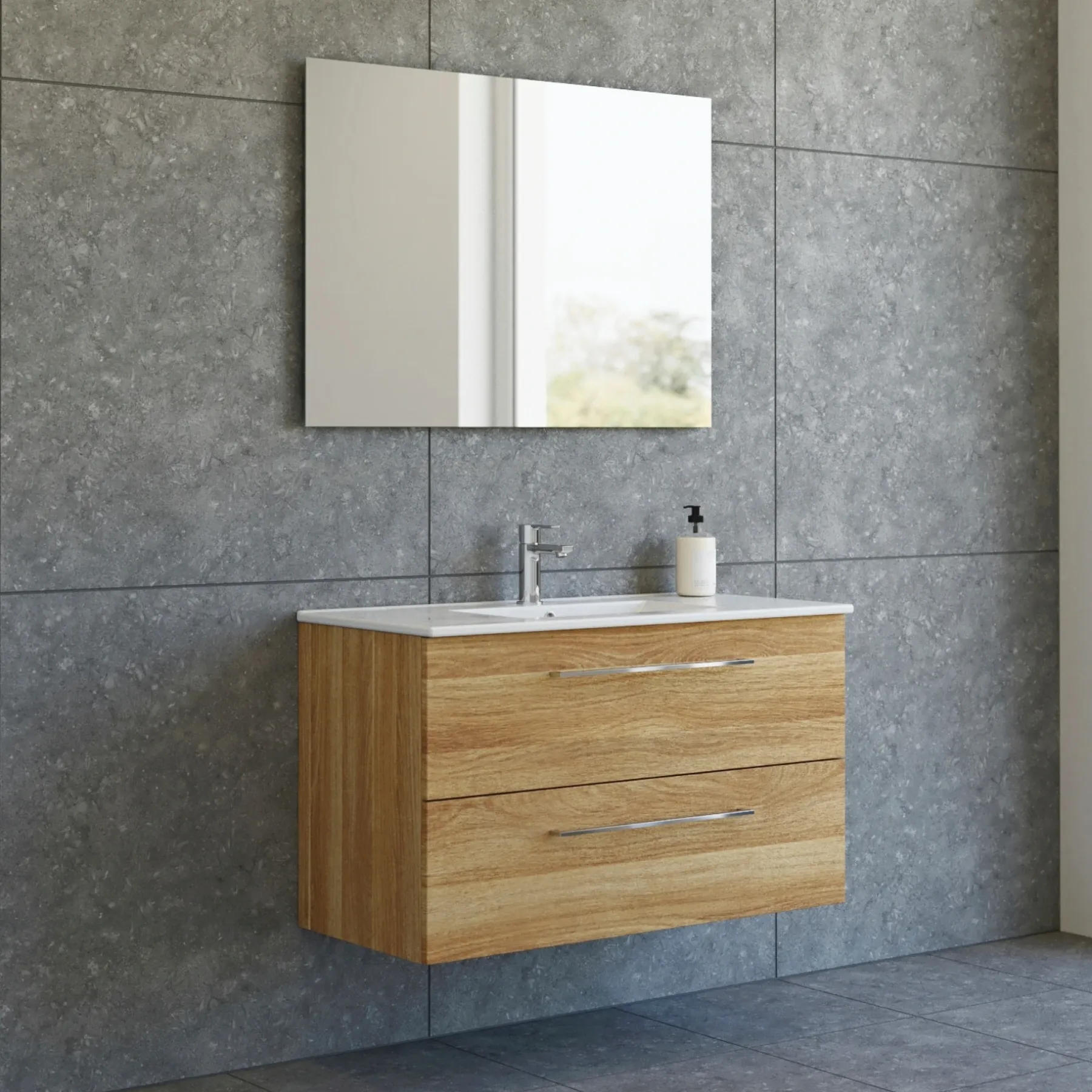 DINA INKL. SELECT SPEJL BADMØBEL VARM EG 2 SKUFFER 101 CM>Scanbad