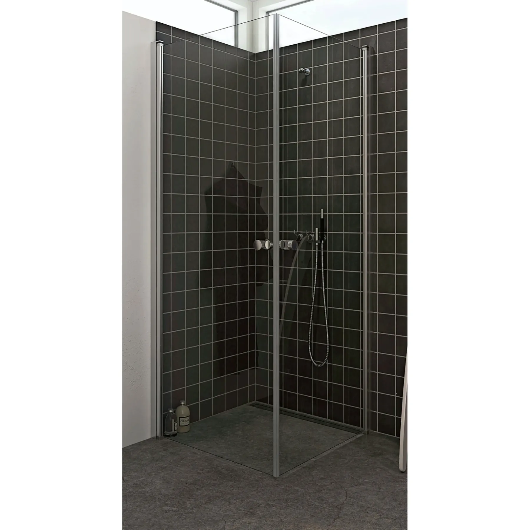 FLEXI MAT ALU PROFIL, 1 STK. BRUSEDØR KLAR GLAS 89 CM>Scanbad Sale