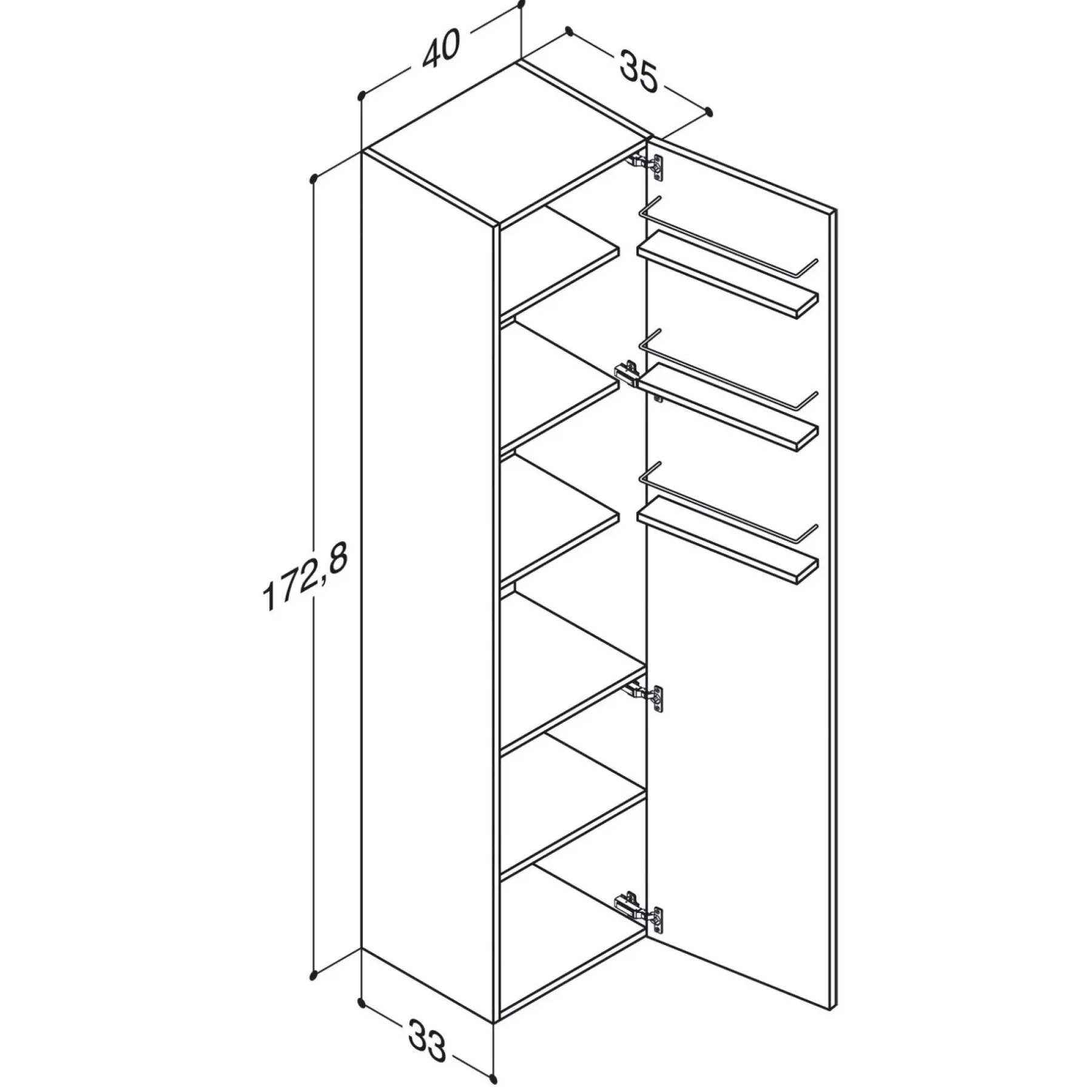 MULTO HØJSKAB VENSTREHÆNGSLET SORT 40 X 175 CM>Scanbad Discount