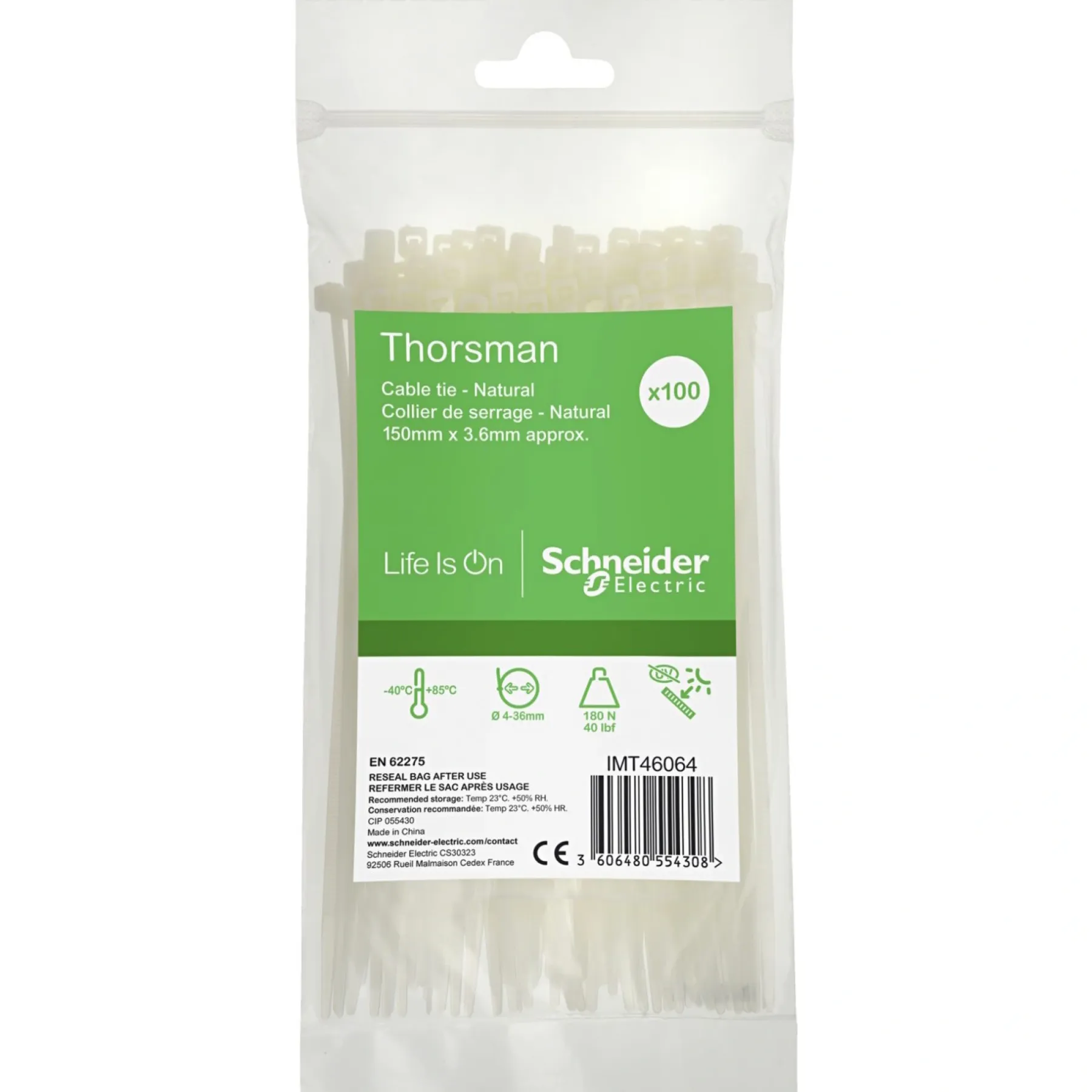 Tilbehør Elinstallationer ^ Schneider Electric THORSMAN NATUR KABELBINDER 150X3,6 MM 100 STK