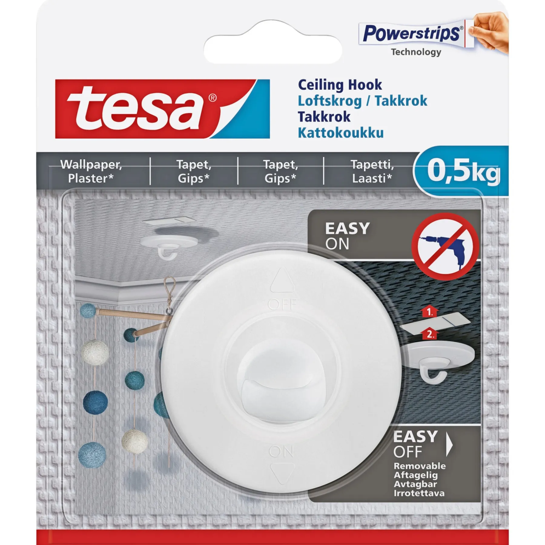 Kroge ^ Tesa DET SMARTE OPHÆNGNINGSSYSTEM KROG 0,5 KG TAPET OG MALEDE OVERFLADER 1 STK