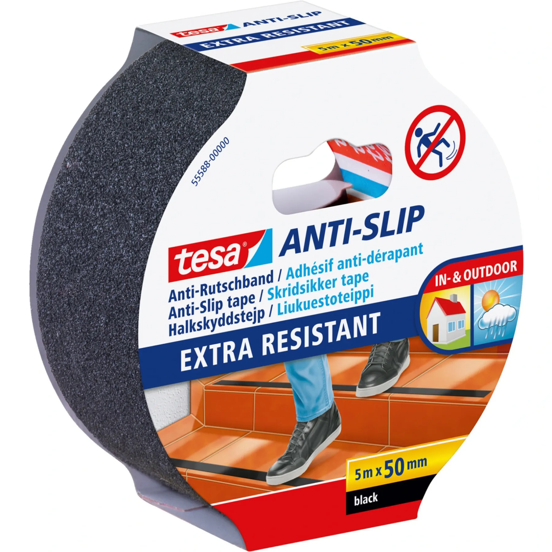 SKRIDSIKKER TAPE 5 M X 50 MM SORT>Tesa Discount