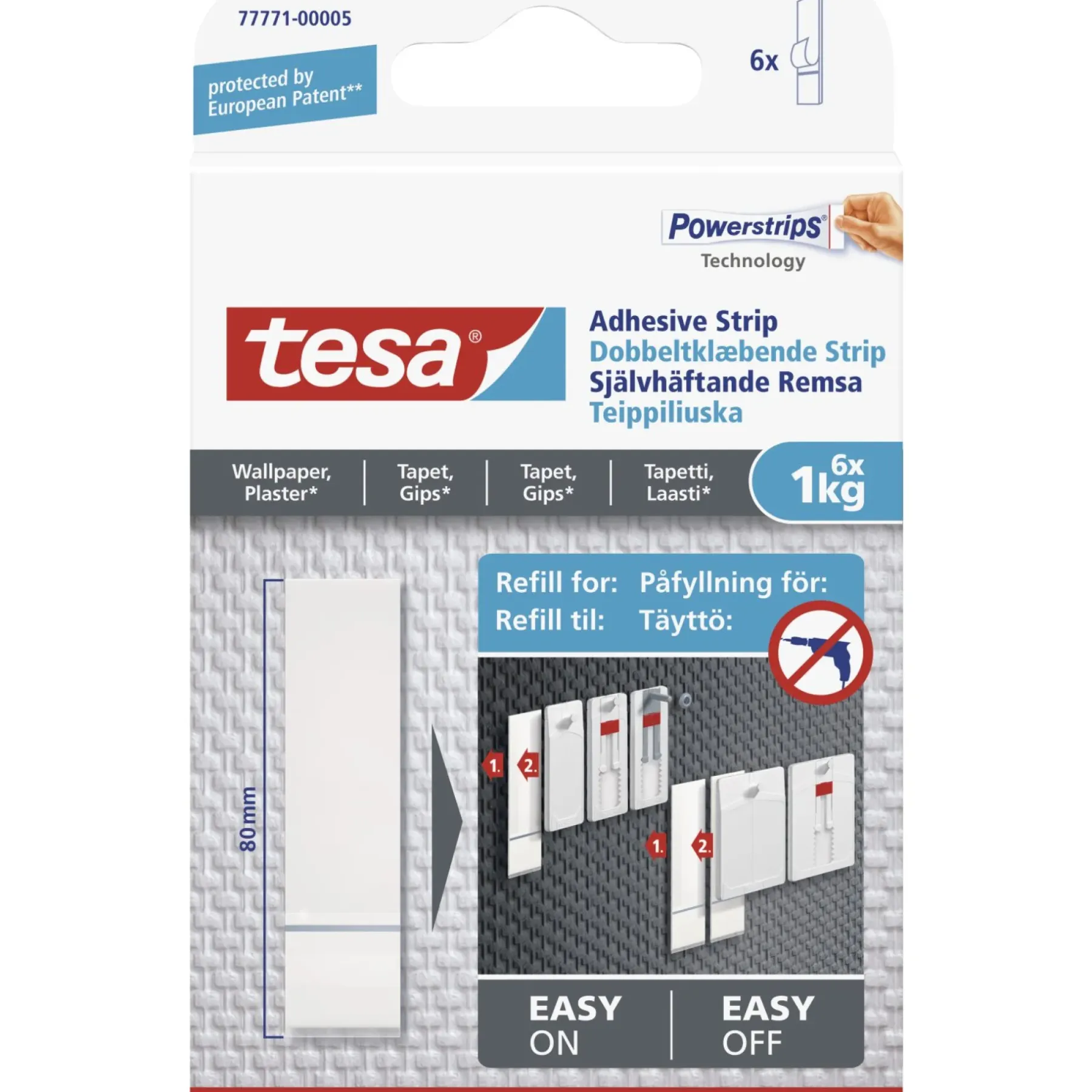 Klæbesøm ^ Tesa TIL TAPET OG GIPS DOBBELTKLÆBENDE STRIPS 1 KG 6 STK
