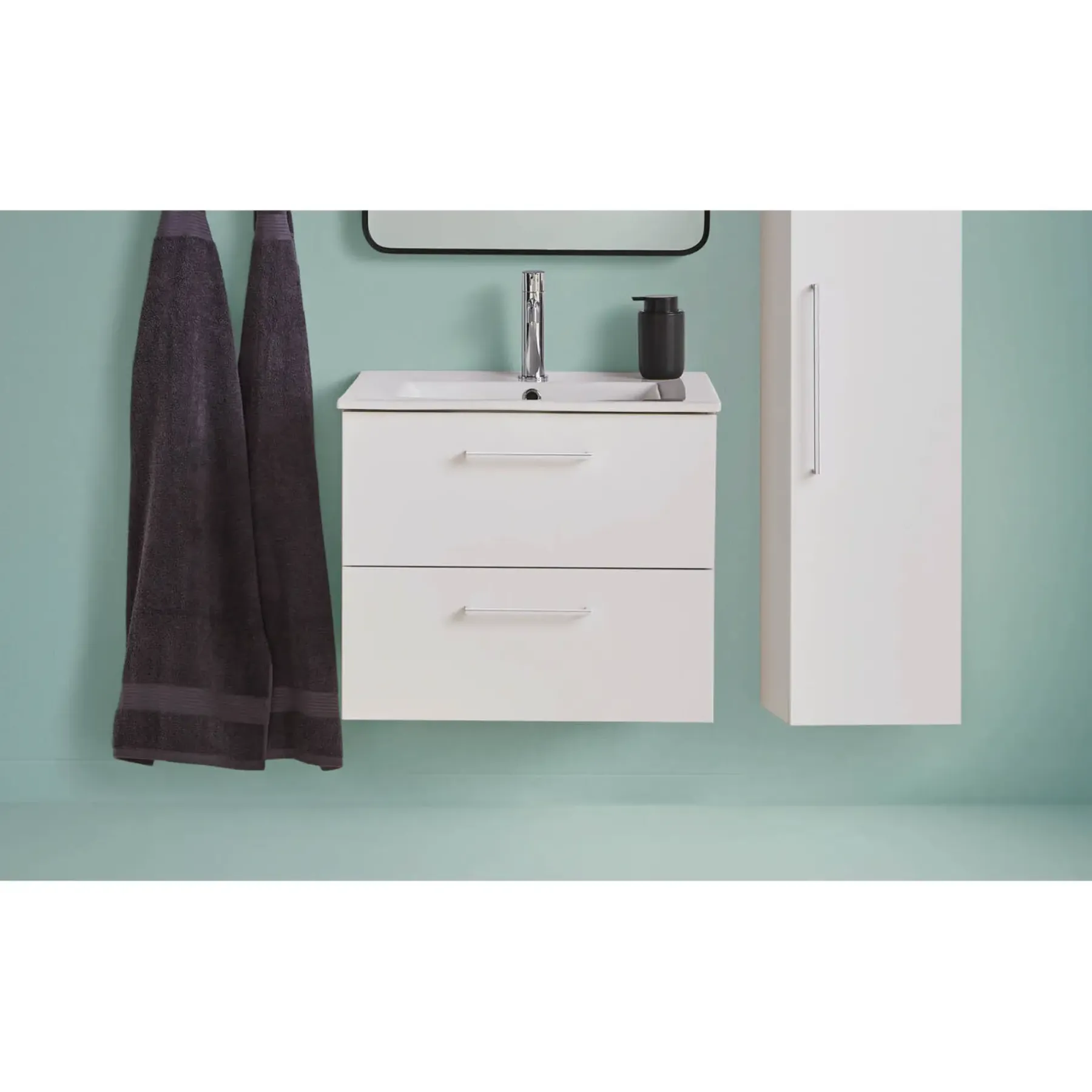Badeværelsesmøbler ^ VASSO MILANO SOFTCLOSE BADMØBEL HVID 2 SKUFFER 60 CM