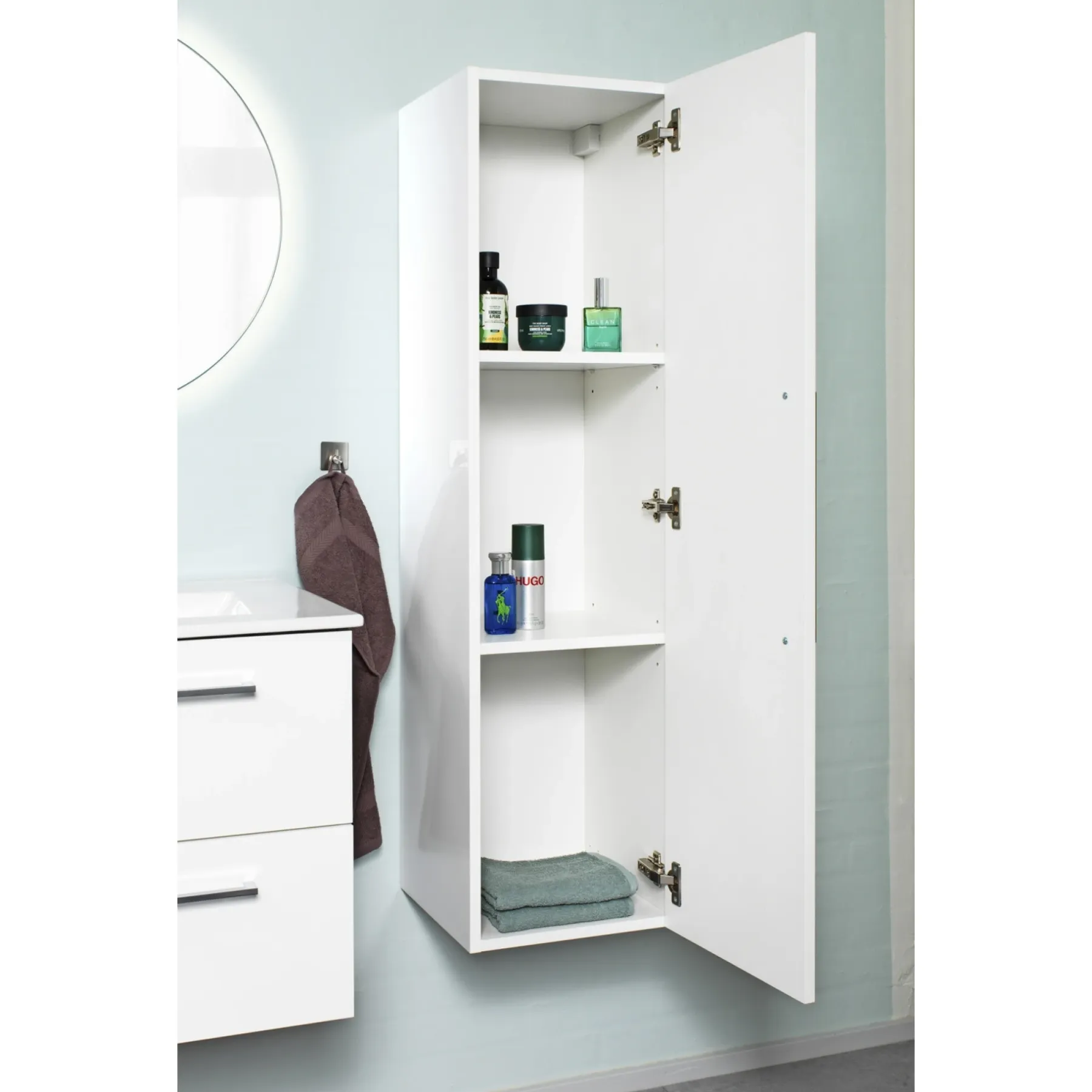 HØJSKAB HVID MAT EN ENKELT LÅGE MED 2 HYLDER I SPONPLADER OG MDF 32,5 CM>VASSO Discount