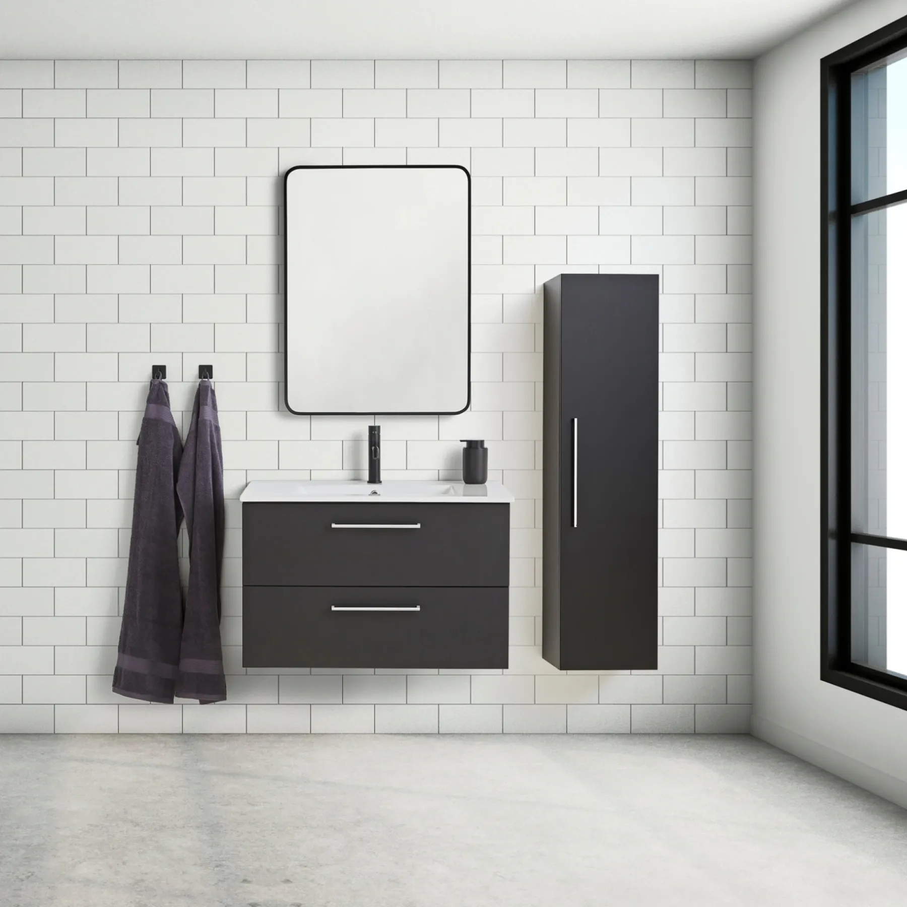 MILANO SOFTCLOSE BADMØBEL SORT 2 SKUFFER 80 CM>VASSO Online