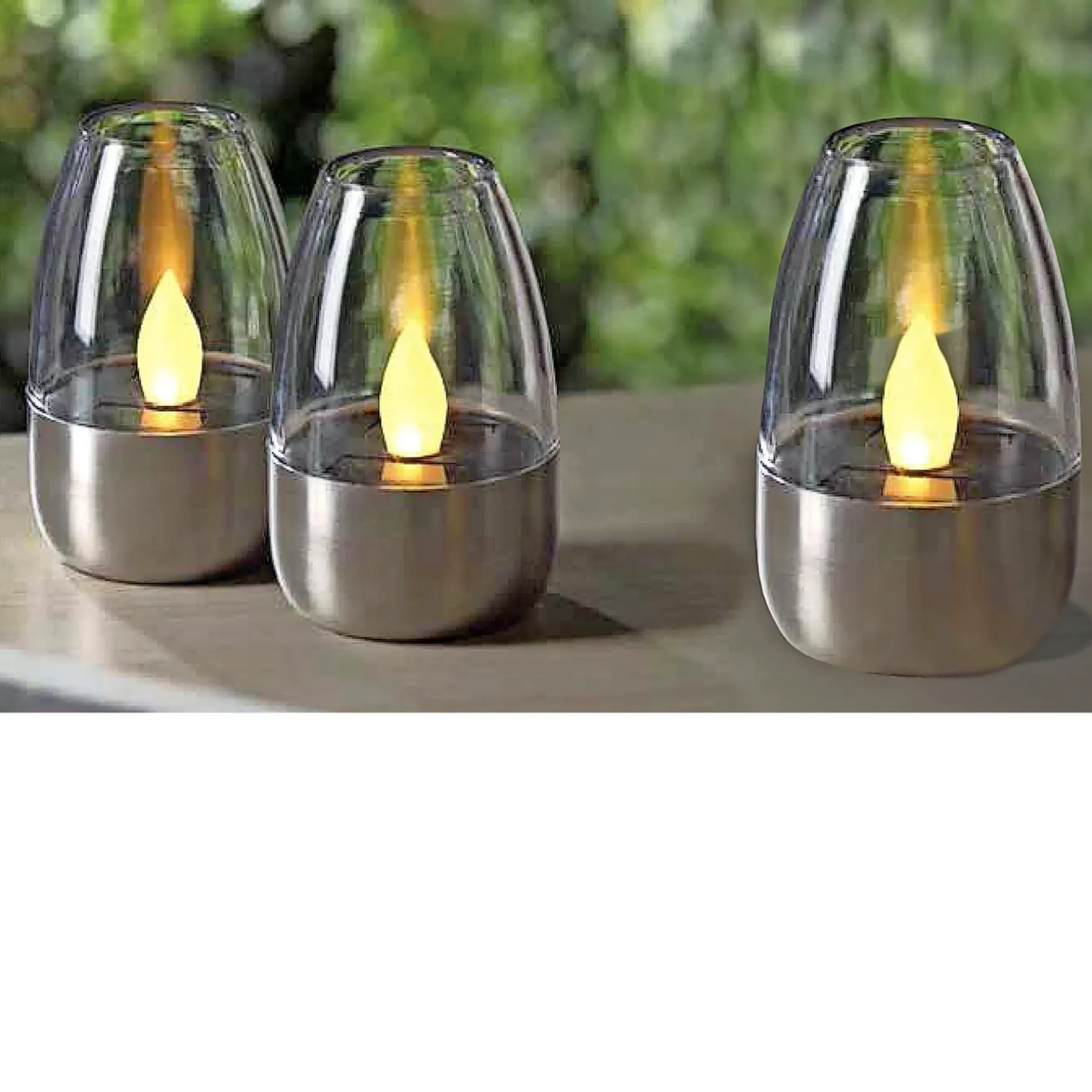 Solcellelamper ^ Veli Line 3-PAK FLAMME SOLCELLE BORDLAMPE STÅL 11 CM