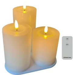 3-PAK HVIDE Ø7,5X10+12,5+15 CM GENOPLADELIGE LED BLOKLYS>Veli Line Best