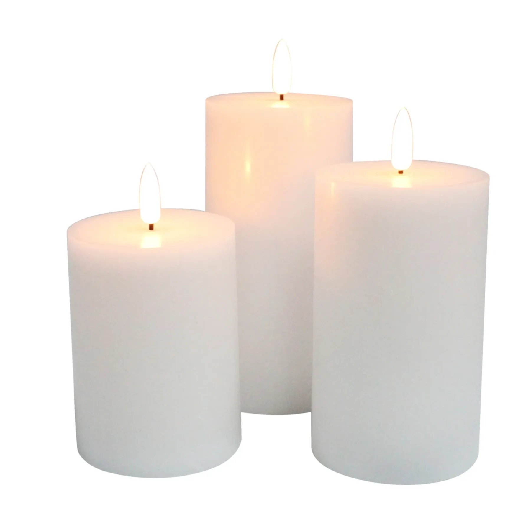 3-PAK HVIDE Ø7,5 X10+12,5+15 CM LED BLOKLYS>Veli Line Sale