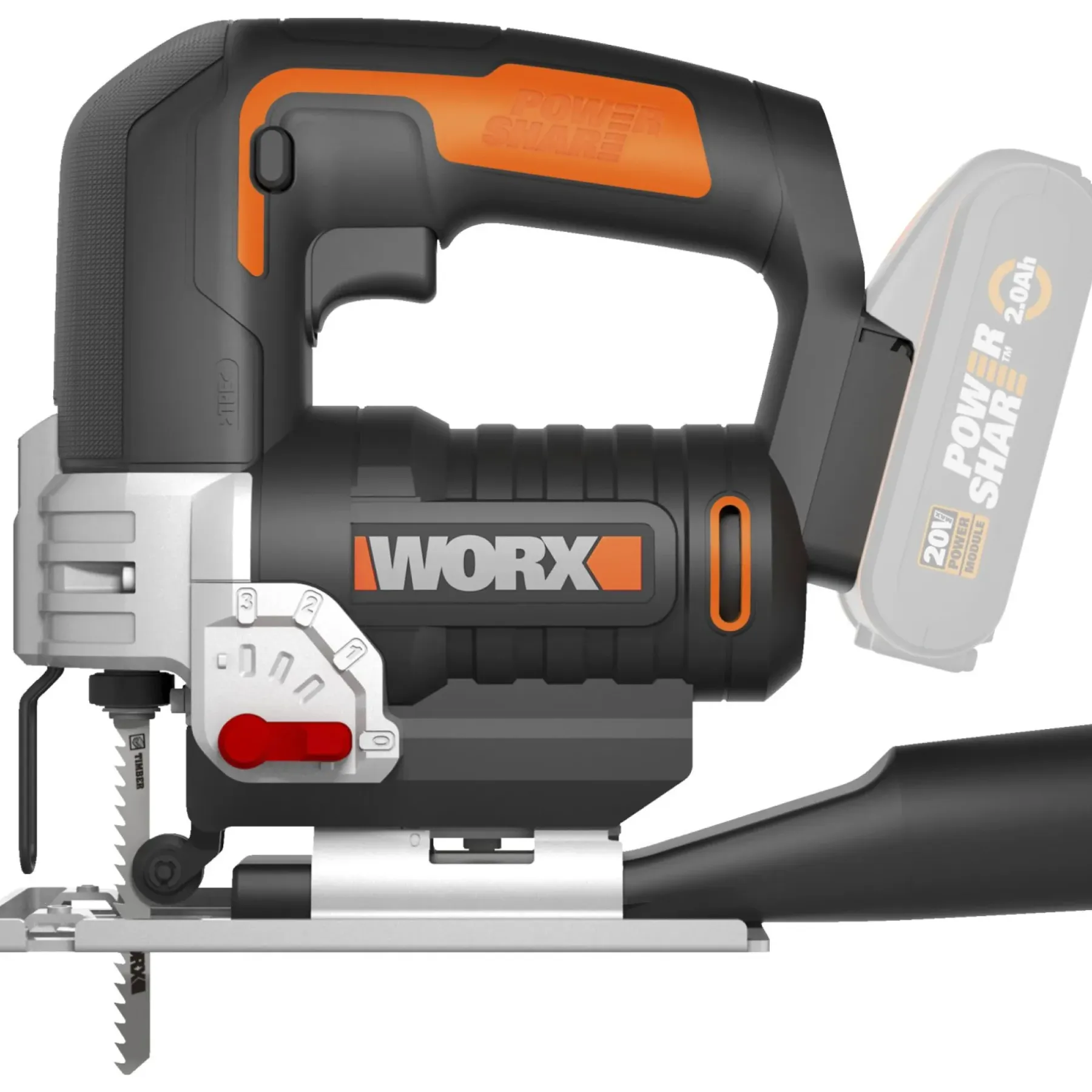 Stiksave ^ Worx POWERSHARE WX543.9 STIKSAV AKKU 20V UDEN BATTERI OG LADER